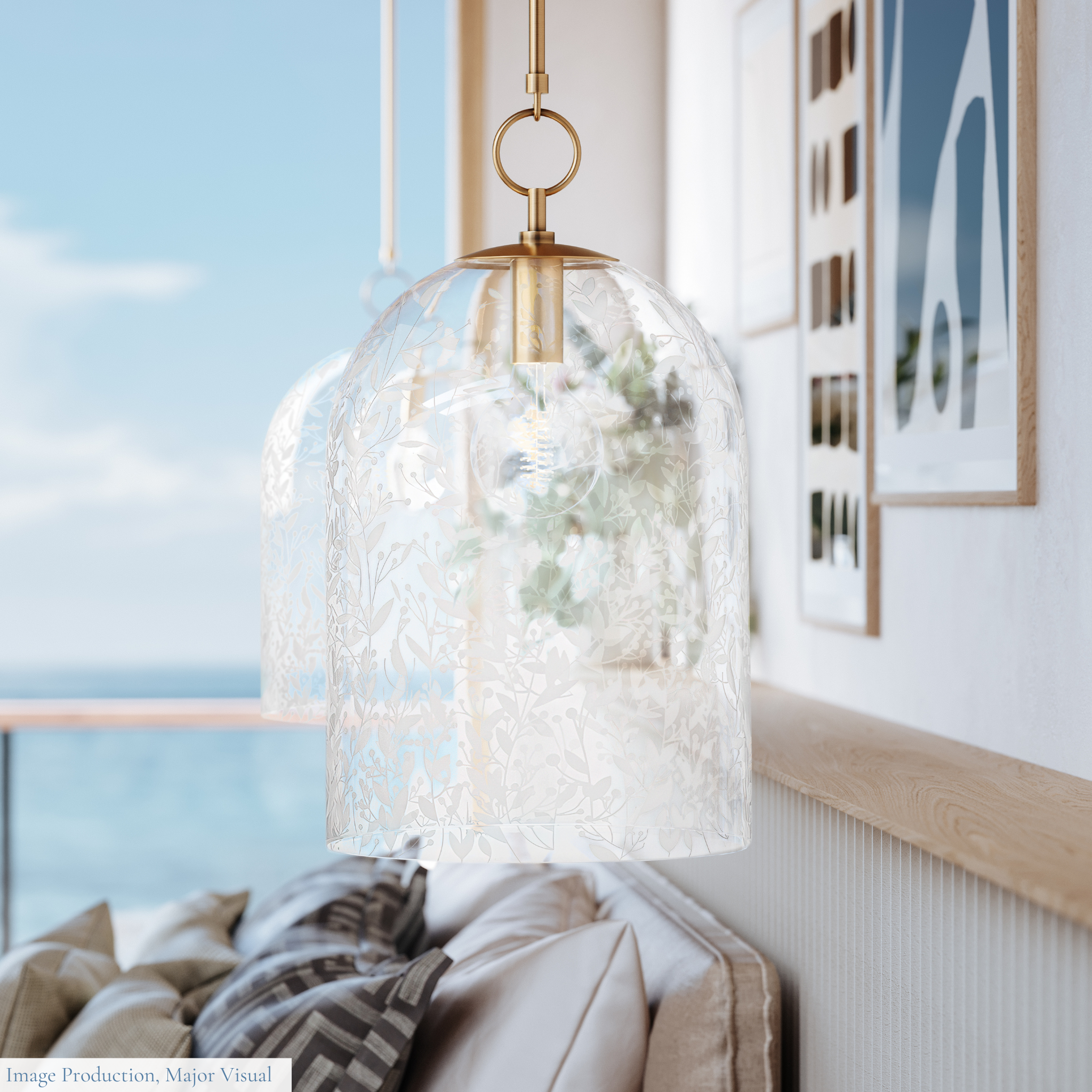 Vintage Belleville Aged Brass & Glass Pendant Light - Industrial Style Ceiling Fixture for Kitchen Island, Dining Room, or Entryway Lighting