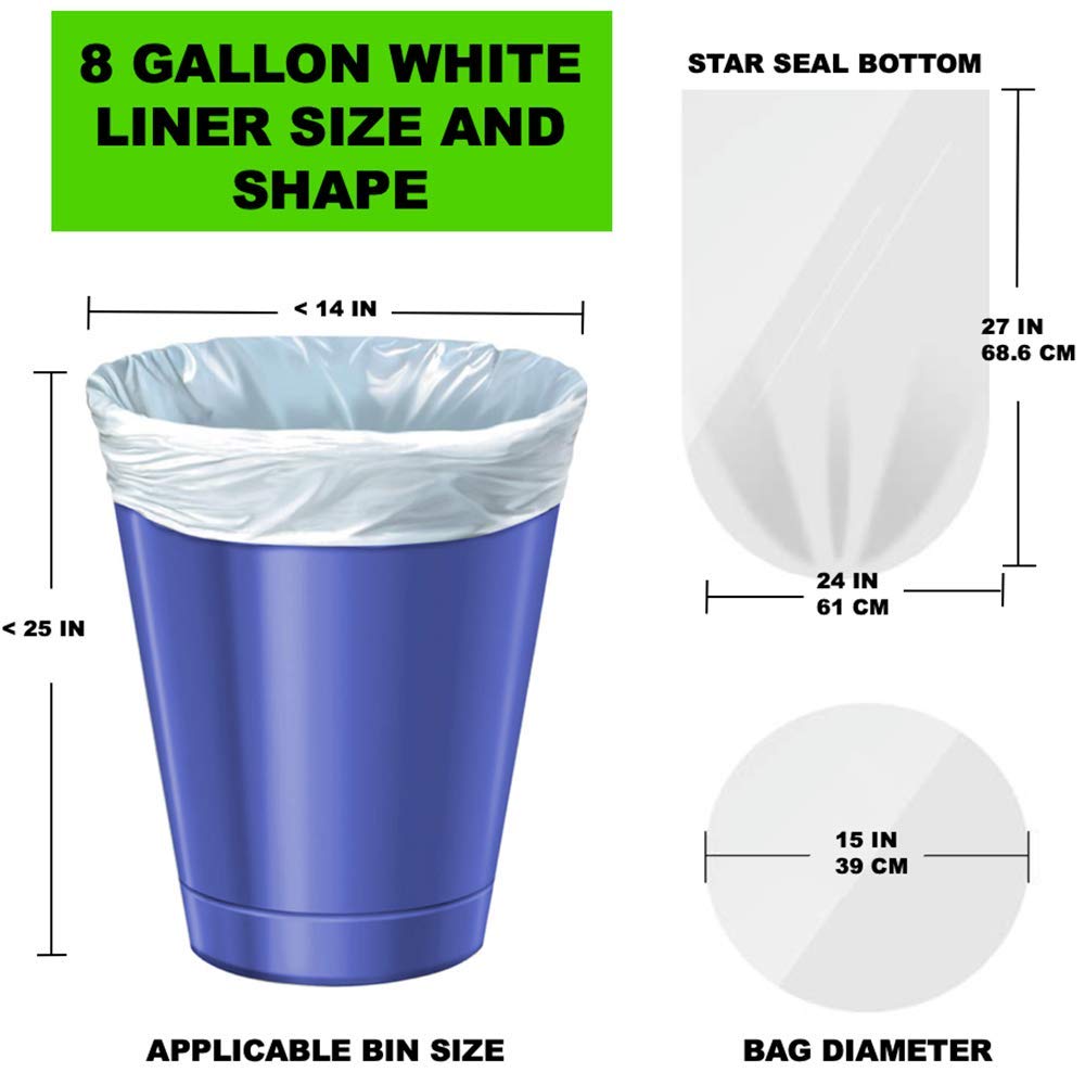 8 Gallon Medium Trash Bags - White Kitchen Garbage Bags, Plastic Wastebasket Liners for Home & Office Bins (220 Count) - Perfect for Kitchen, Bathroom, Office & Outdoor Waste Disposal