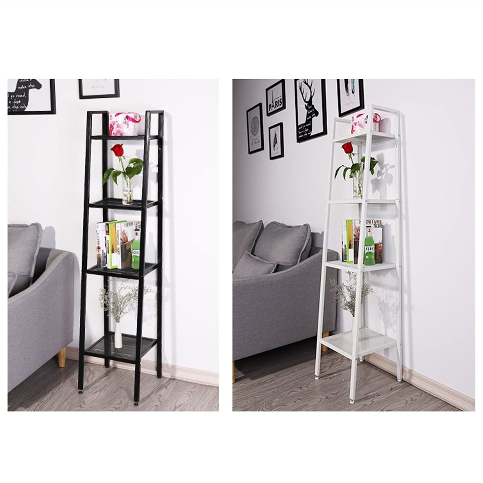 4-Tier Metal Storage Shelf Organizer - Space Saving Multipurpose Rack for Kitchen, Bathroom, Bedroom, Garden & Balcony - Black (Perfect for Home Organization & Decoration)