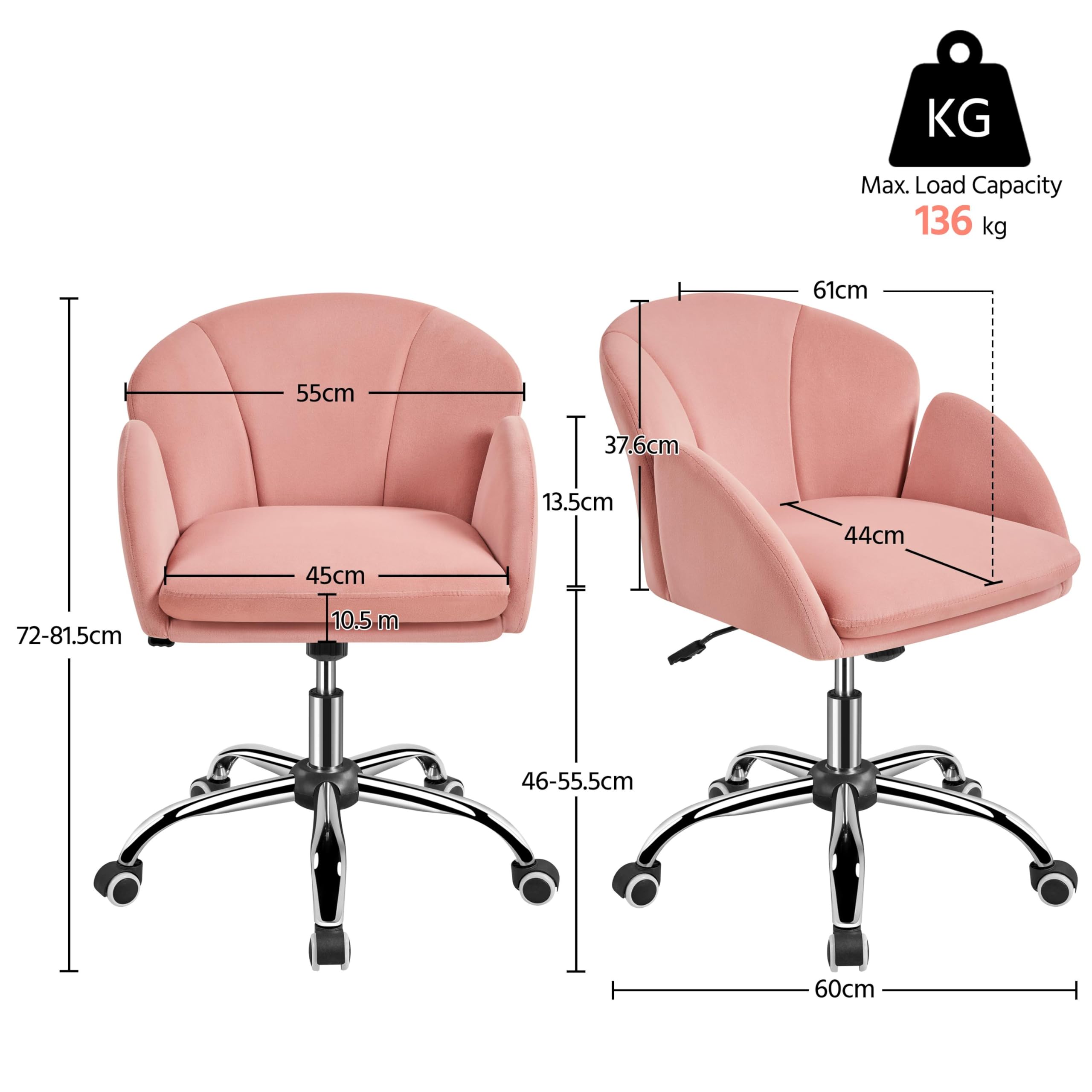 Yaheetech Pink Modern Swivel Rolling Office Chair - Adjustable Computer Desk Chair with Armrests for Women, Makeup Vanity & Dressing Table, Living Room, Bedroom (Perfect for Home Office, Gaming & Beauty Stations)