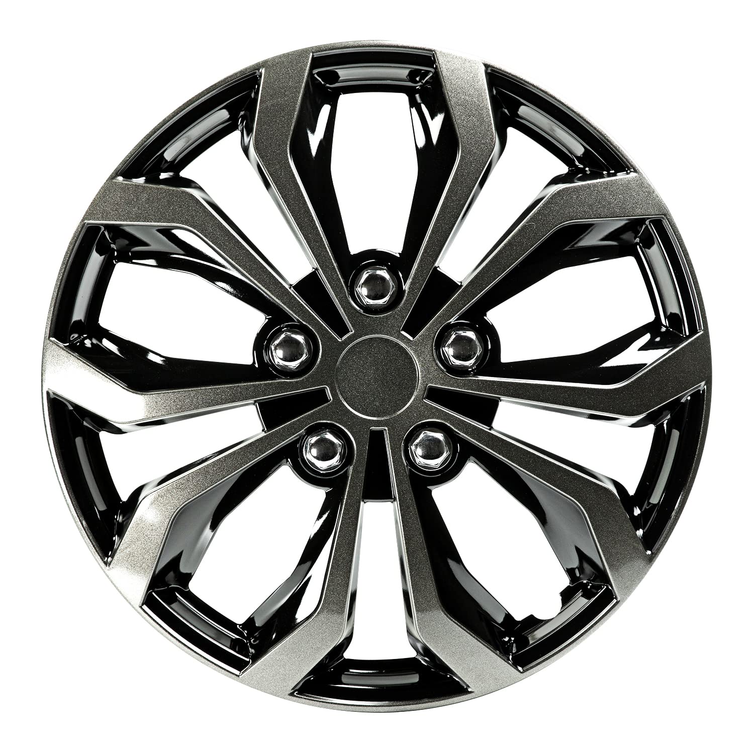 Pilot Automotive WH138-16GB 16 Inch Universal Hubcap Wheel Covers - Spyder Black & Gunmetal Grey - Set of 4 - Fits Most Cars - Perfect for Car Upgrades & Protection