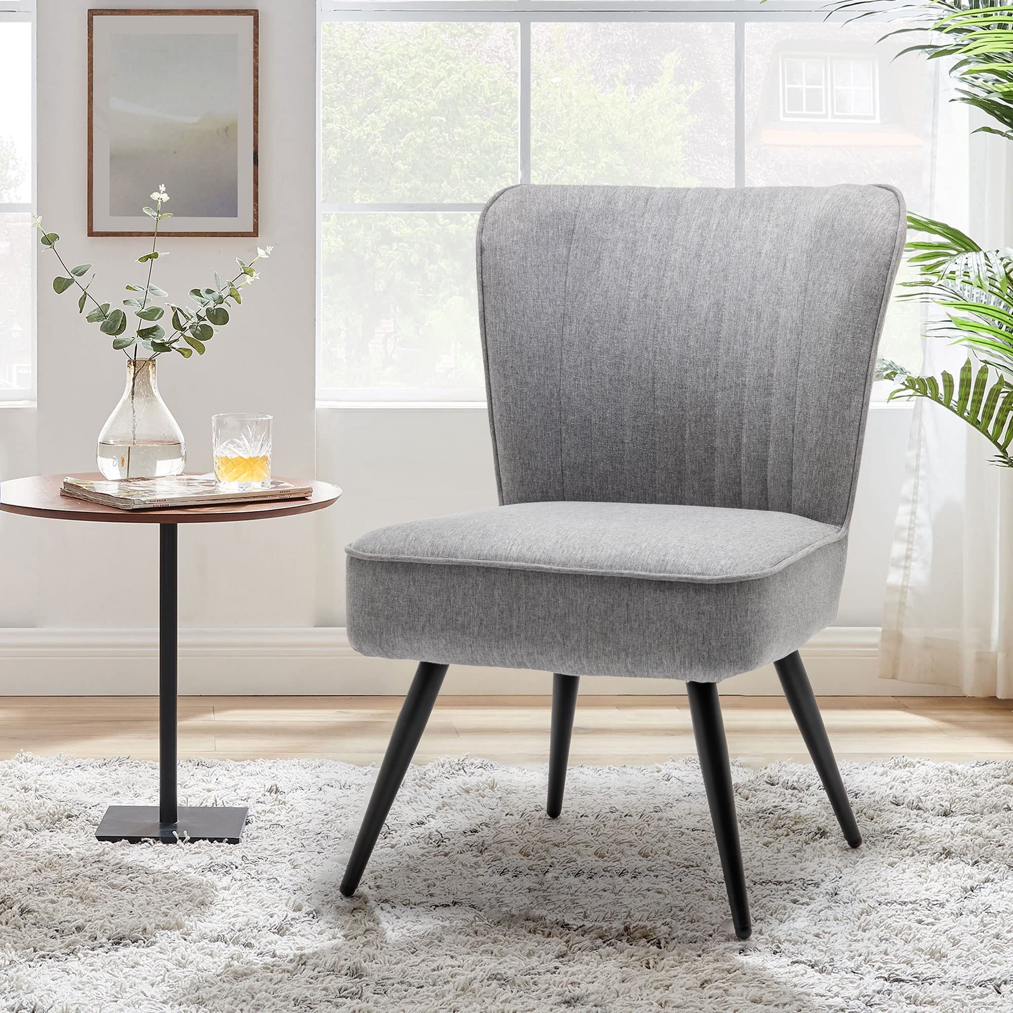 Annjoe Armless Accent Chair Set of 2 - Upholstered Slipper Chairs with Metal Legs for Living Room, Dining Room, Kitchen, Office, Bistro & Cafe - Modern Gray Side Chairs for Home Decor & Relaxation