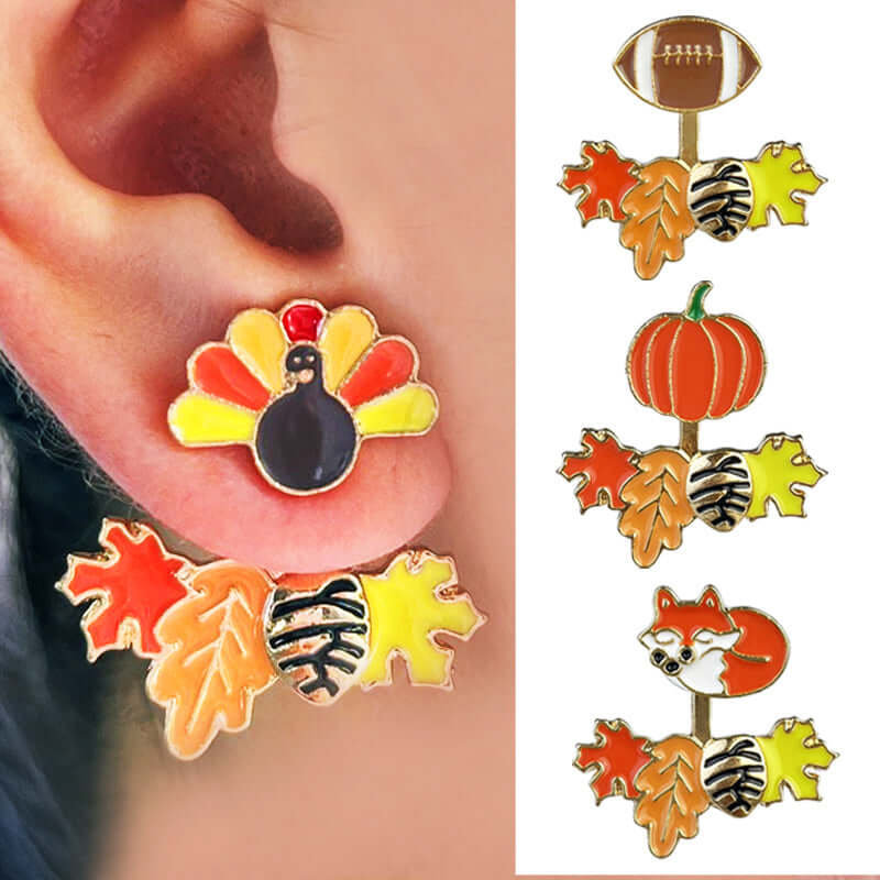 Stylish Chestnut Pumpkin Maple Leaf Orange Ear Jacket Earrings HY9011 - Perfect for Fall Fashion, Halloween Costumes & Boho Accessories