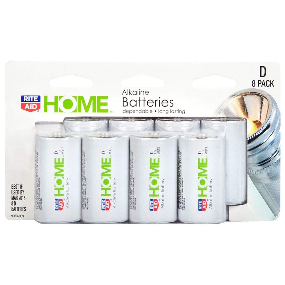 Rite Aid Alkaline D Batteries - 8 Pack | Long-Lasting Power for Flashlights, Toys, and Electronic Devices