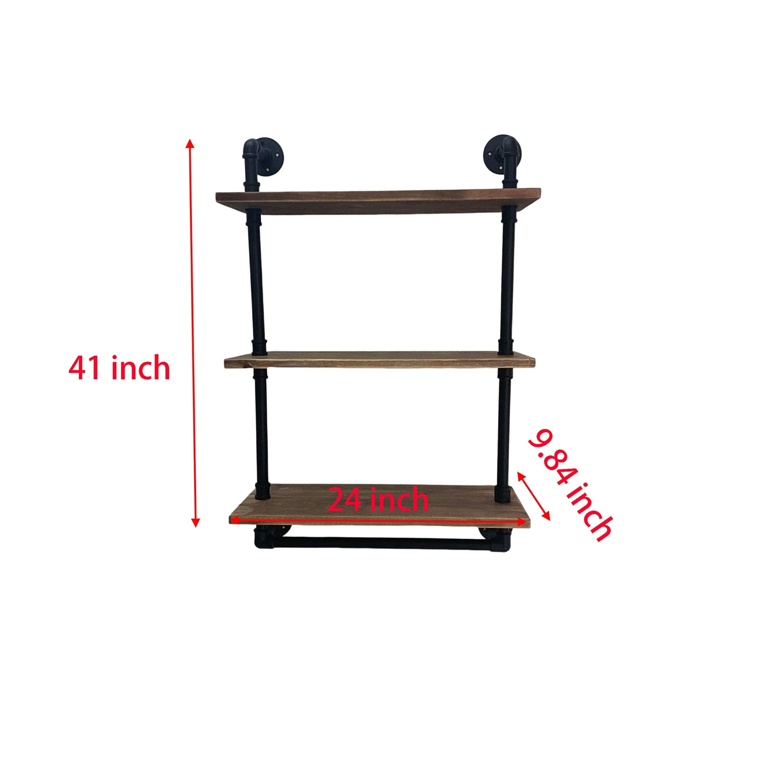 ROGMARS 24 Inch Industrial Pipe Shelving - Rustic Floating Wall Shelf with Towel Bar & Hooks, 3-Tier Bathroom Storage Shelf for Towels, Decor & Organizing | Perfect for Small Spaces, Laundry Rooms & Farmhouse Style Homes