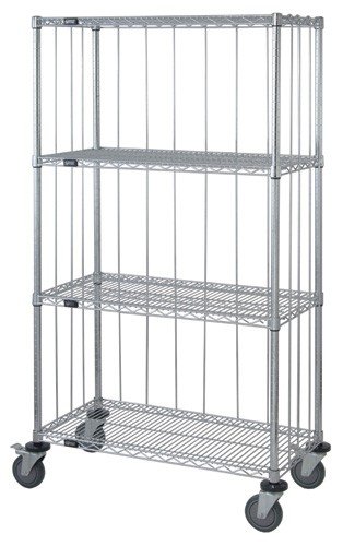Sturdy 63-Inch Chrome Wire Shelving Enclosure Cart with Rods & Tabs - Perfect for Garage Storage, Warehouse Organization, and Retail Display