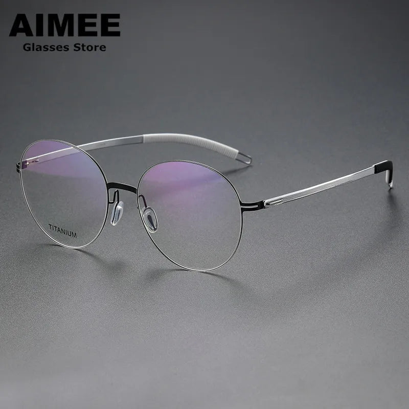 Aimee Unisex Full Rim Round Screwless Titanium Acetate Eyeglasses 2537 - Lightweight & Durable Frame for Reading, Computer Work & Everyday Wear