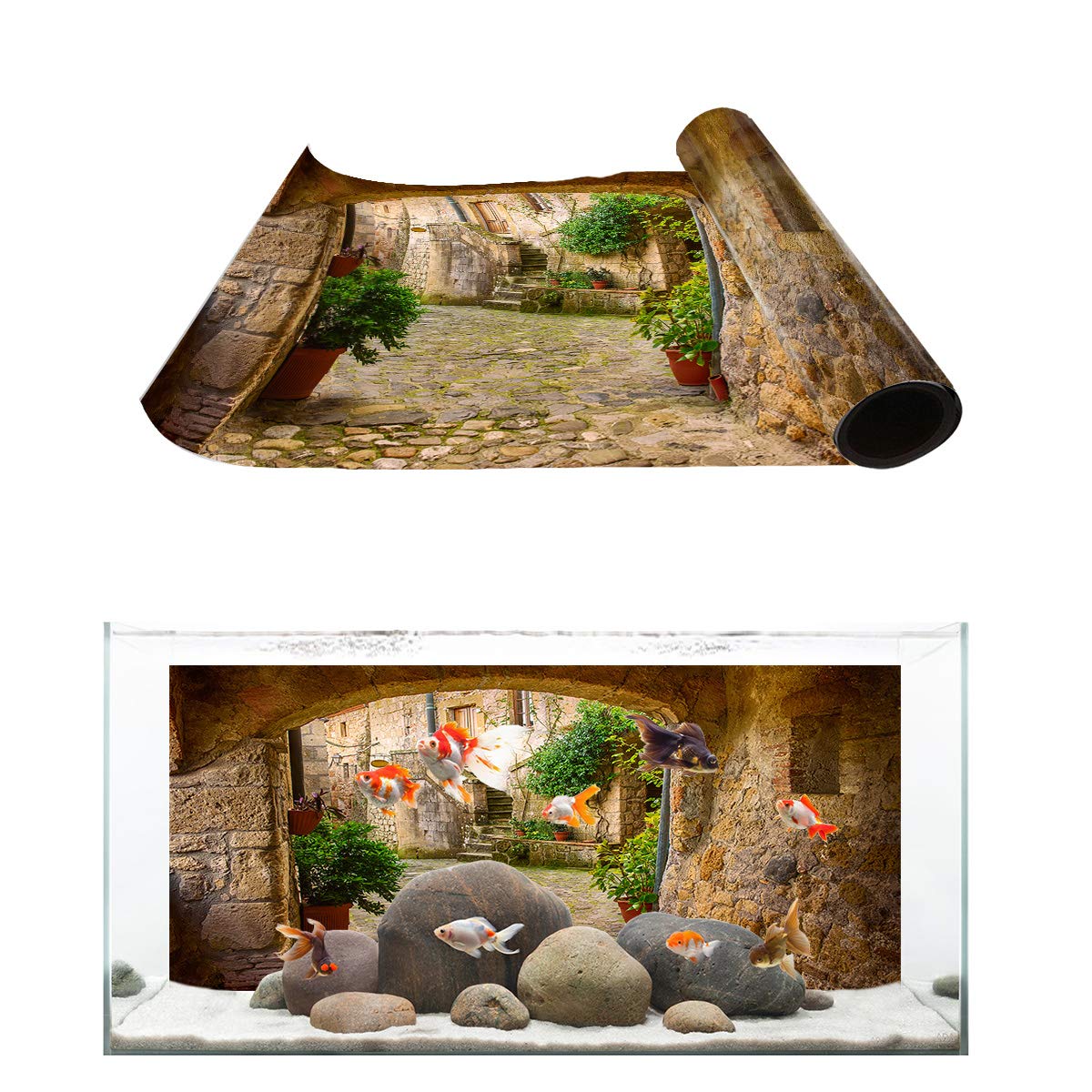 Italy City Alley Aquarium Background - PVC Adhesive Sticker for Fish Tank Décor | Home & Office Use