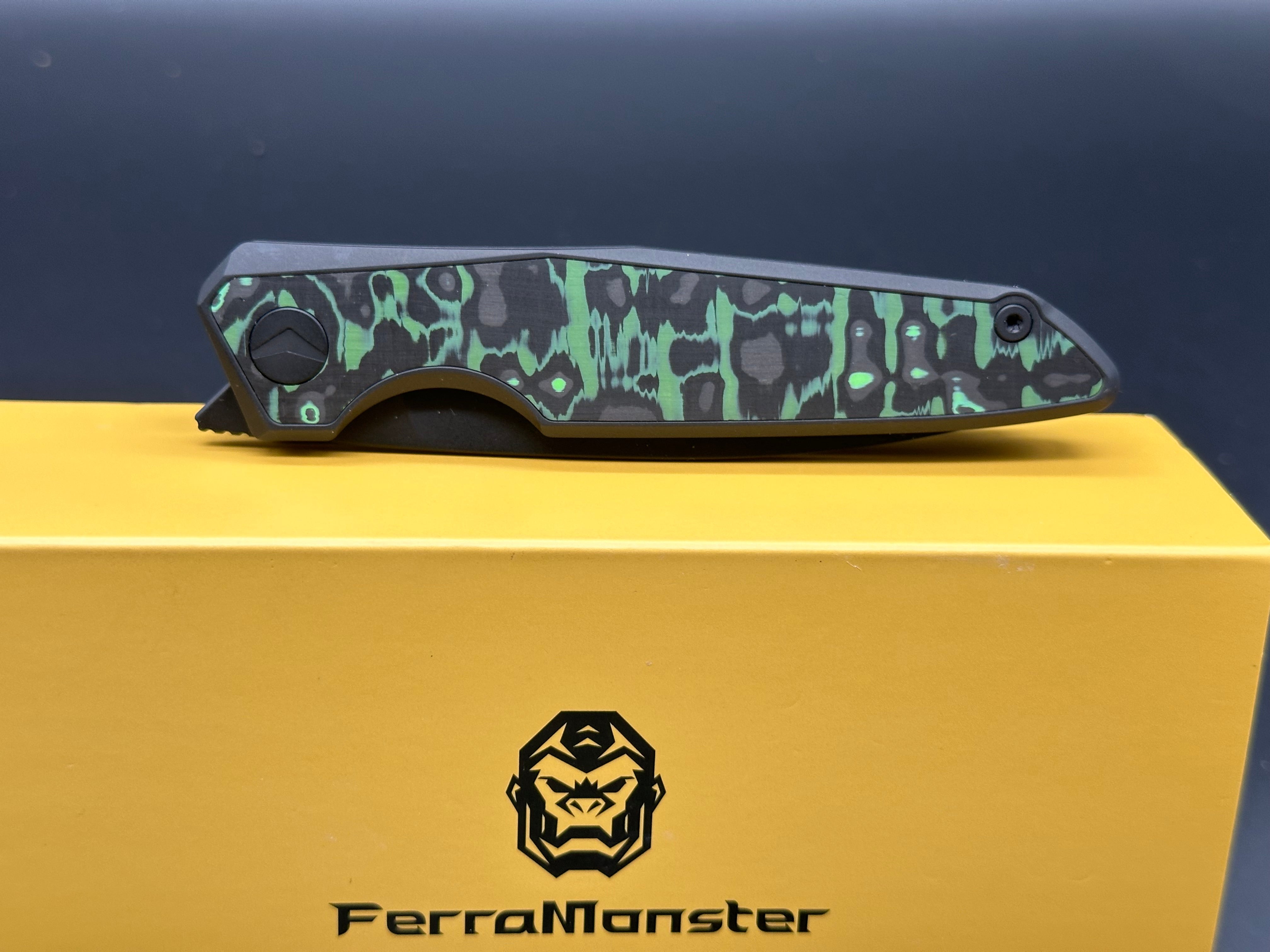 Ferramonster Urbangrip Black Titanium & Carbon Fiber Handle with M390 Blade - Premium EDC Folding Knife for Outdoor, Camping, and Everyday Carry