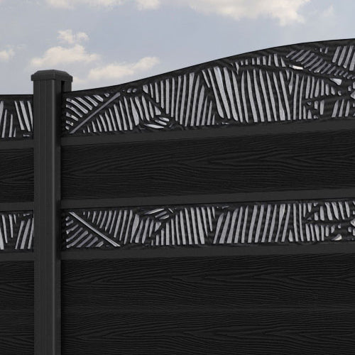 Classic Black Feather Curved Top Split Screen Fence Panel with Aluminum Posts - Perfect for Garden Privacy, Patio Decoration and Backyard Landscaping