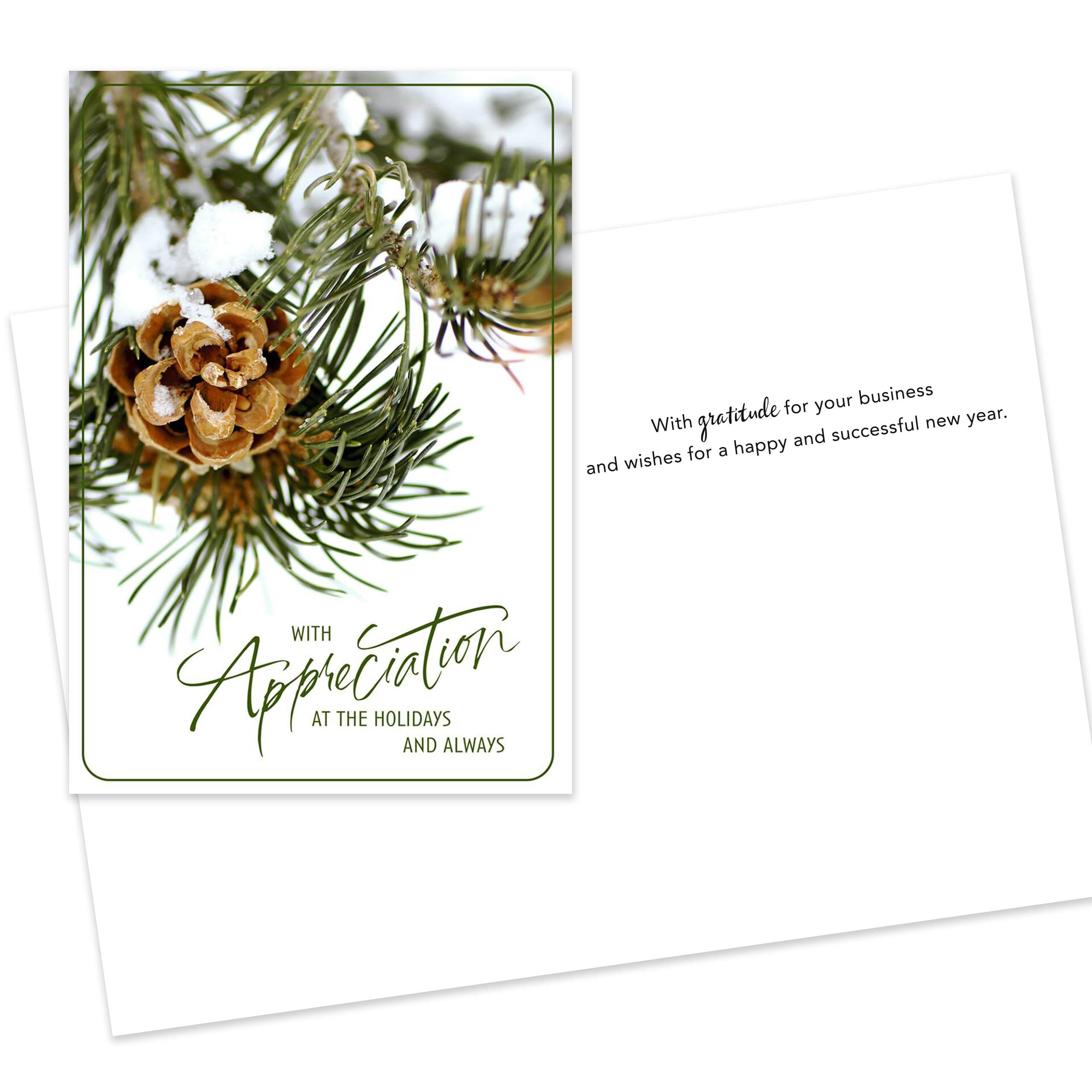 Hallmark Business Bulk 100 Pack Holiday Greeting Cards for Clients & Customers - Winter Pinecone Appreciation Thank You Cards (5
