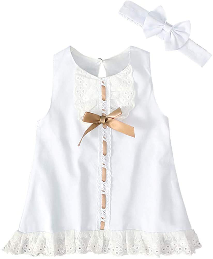 Newborn Baby Girl Outfit - White Sleeveless Ruffled Lace Tutu Dress with Bow Headband | Princess Party Sundress for Photoshoot, Christening & Special Occasions