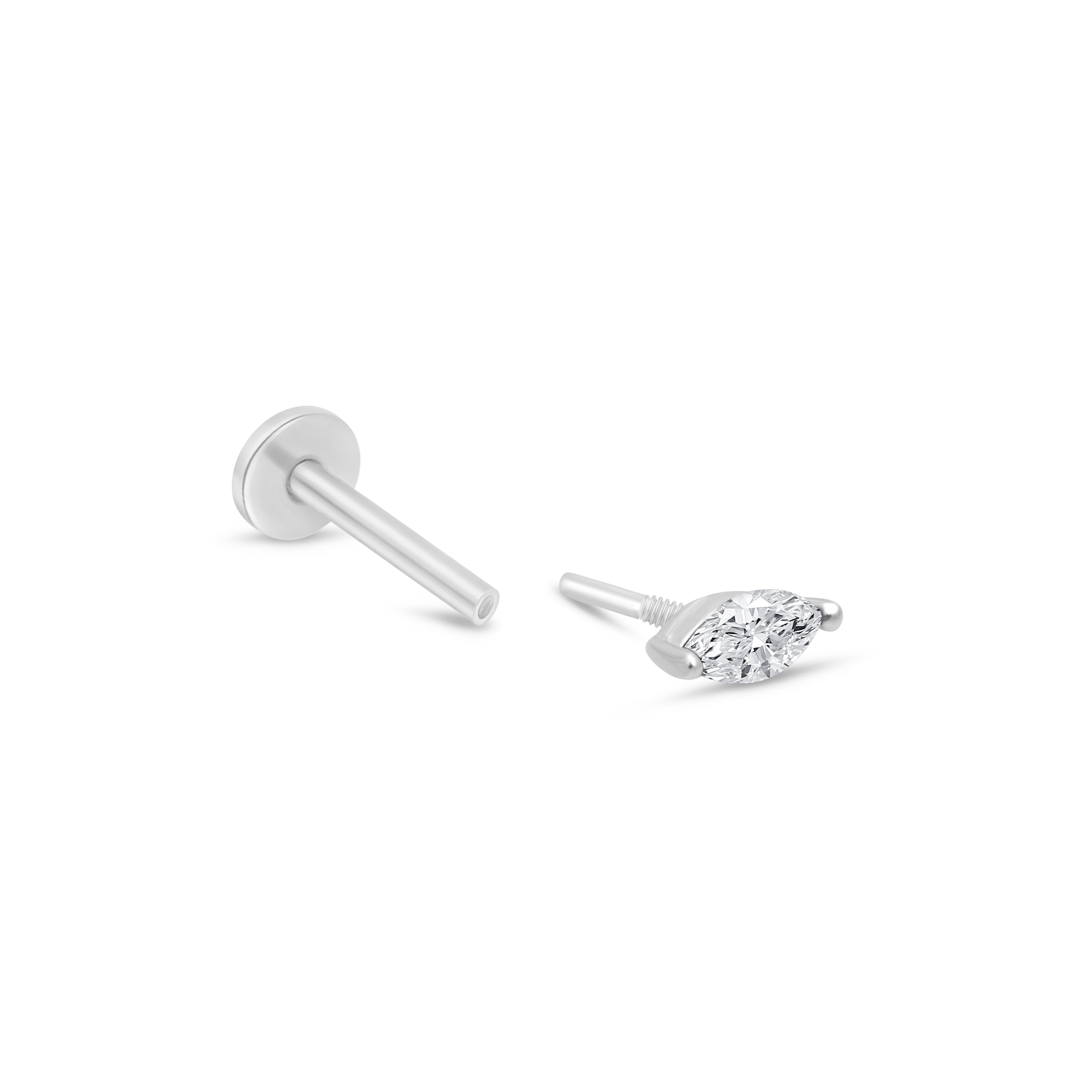 14K White Gold Marquise Stone Flat Back Stud Earrings - Elegant & Durable for Daily Wear, Parties & Special Occasions