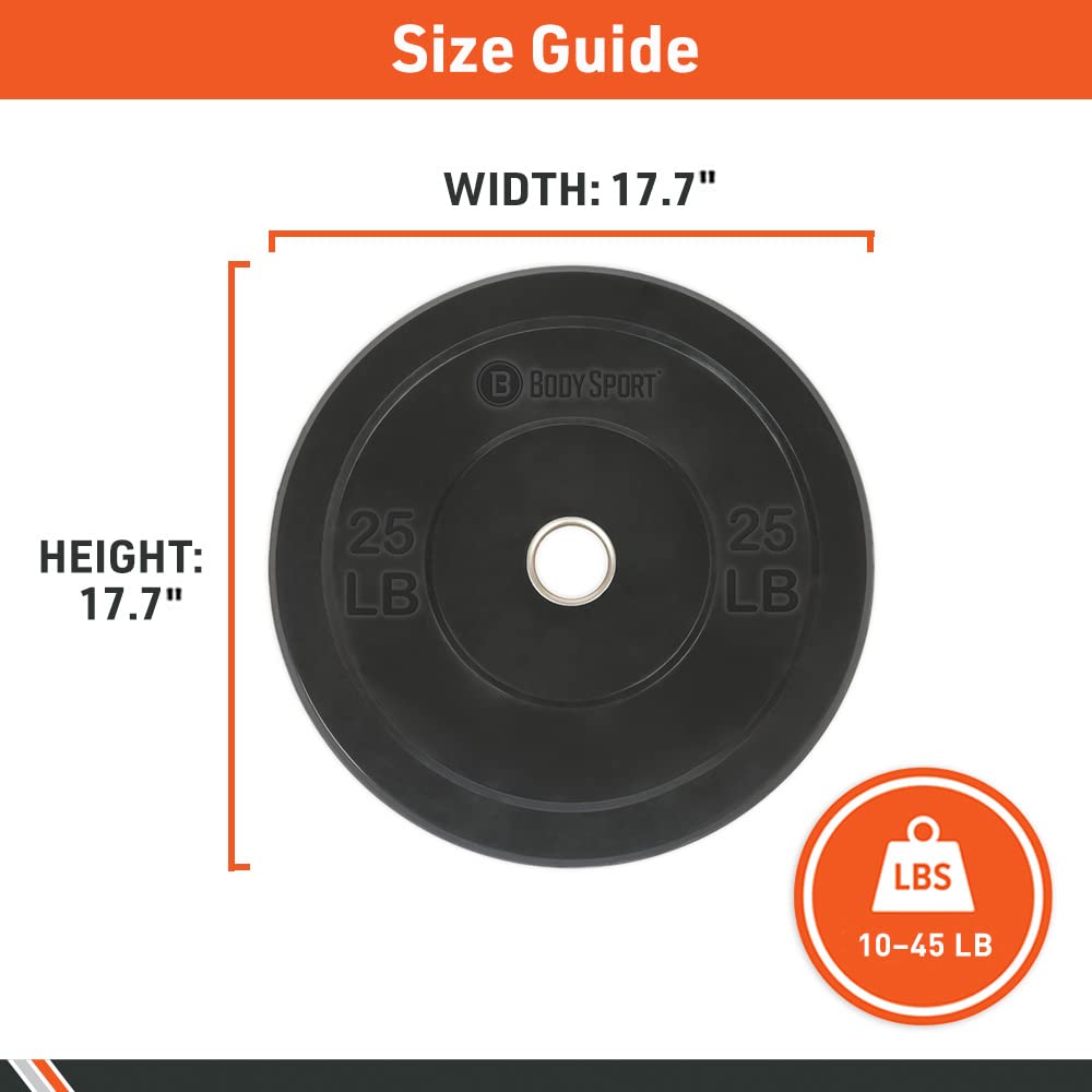 Body Sport 2” Rubber Olympic Bumper Plate Set - Premium Bumper Weight Plates for Strength Training & CrossFit - Durable Impact-Absorbing Plates with Stainless Steel Insert - Perfect for Home Gym, Weightlifting & Functional Fitness Workouts