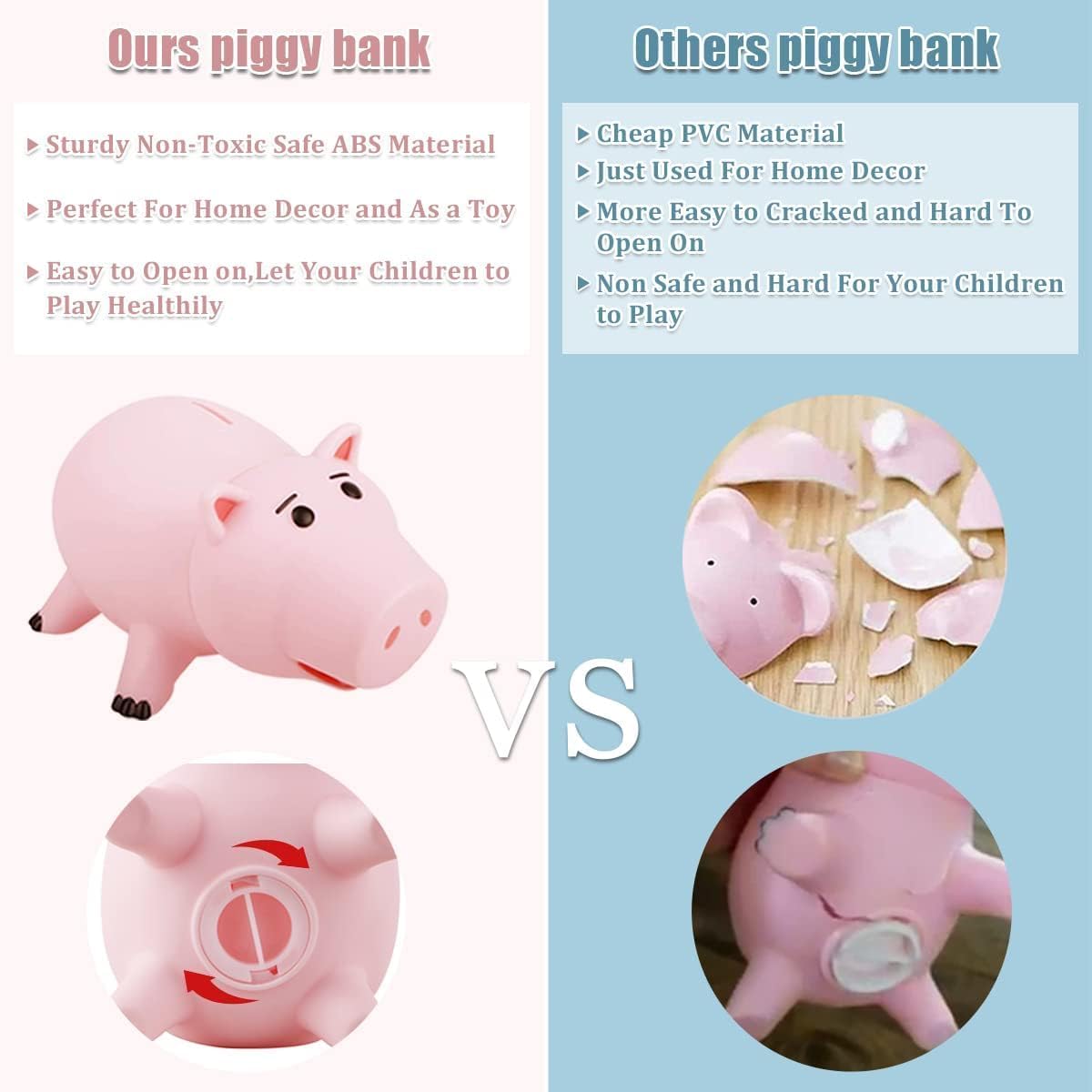 PHOCAS Hairphocas Cute Pink Pig Money Box - Plastic Piggy Bank for Kids, Christmas Birthday Gift with Box - Perfect for Savings, Piggy Bank for Kids Room Decor, Piggy Bank for Girls & Boys