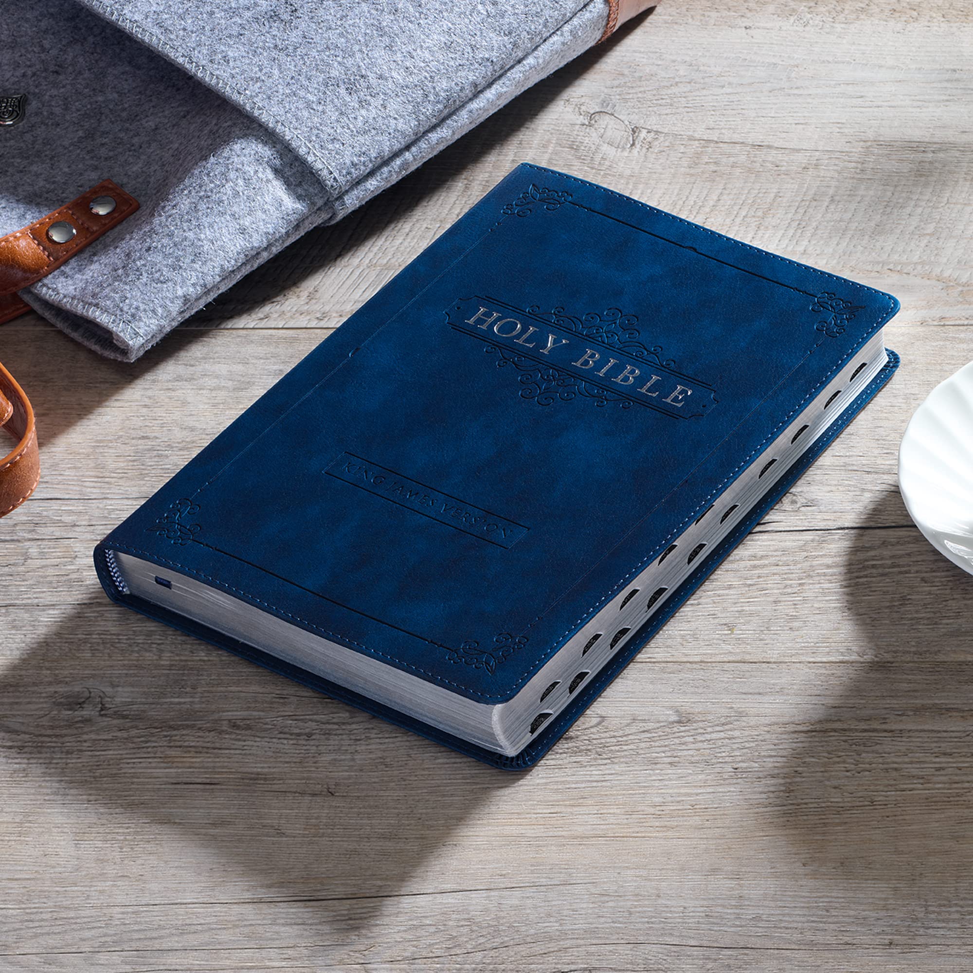 KJV Holy Bible Thinline Large Print Faux Leather - Navy Blue for Church & Study
