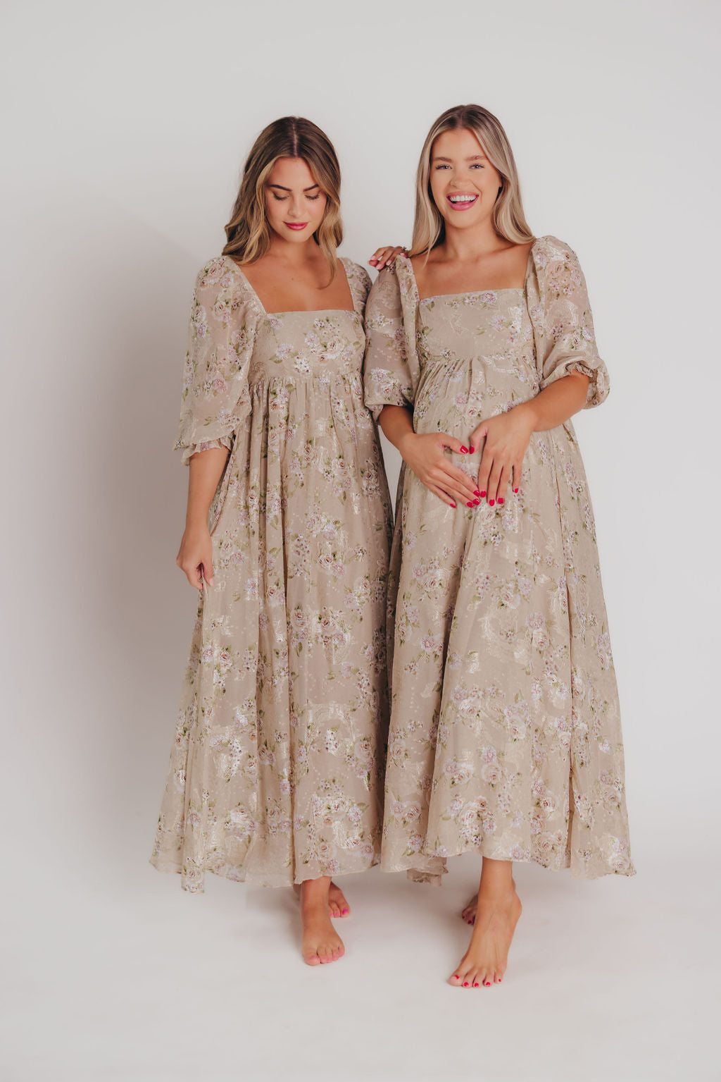 Elegant Mona Maxi Dress in Beige & Brown Floral Print - Women's Boho Summer Dress for Beach, Vacation & Casual Wear | Restocking August