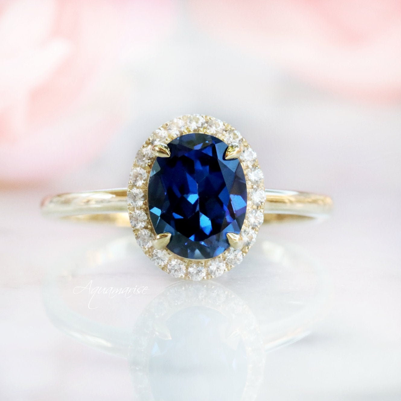 Exquisite Sapphire Engagement Ring for Women - 10K/14K/18K Solid Yellow Gold - Perfect for Proposals, Anniversaries & Special Occasions