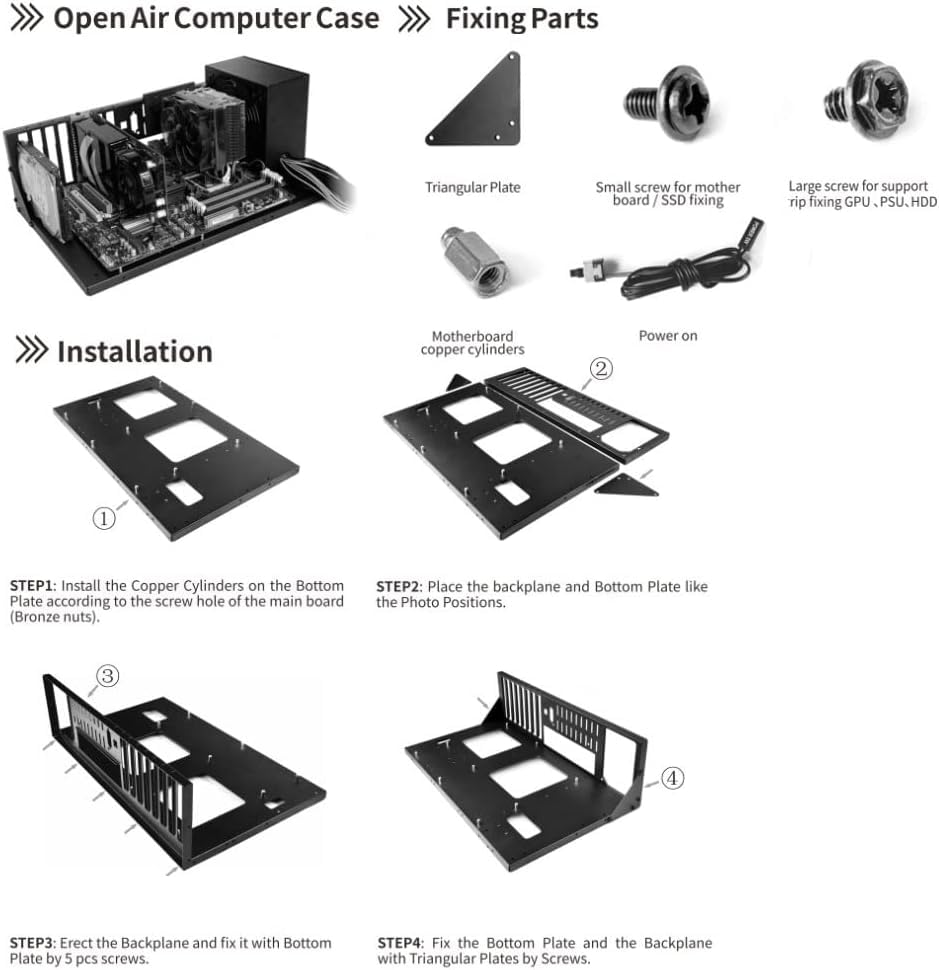 DIY ATX Open Frame Gaming PC Case - 305x245mm Motherboard Bracket & Mining Rig Chassis for Custom Builds | Perfect for Gaming Setups, Crypto Mining & PC Modding