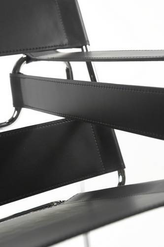 Marcel Breuer Wassily Chair - Black Leather Tubular Steel Frame Modernist Lounge Chair for Living Room, Office & Lounge Spaces