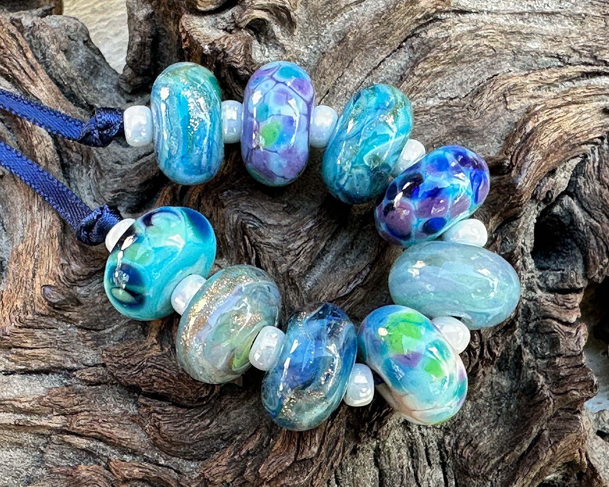 9 Blue Orphan Mix Lampwork Glass Beads Set for Jewelry Making - DIY Bracelet, Necklace & Craft Projects (SRA)