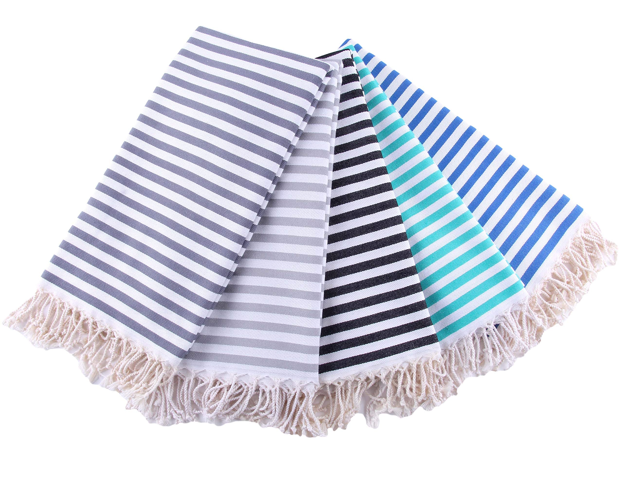 Turkish Cotton Towel Set of 5 - 100% Organic Peshtemal Bath & Beach Towels (39