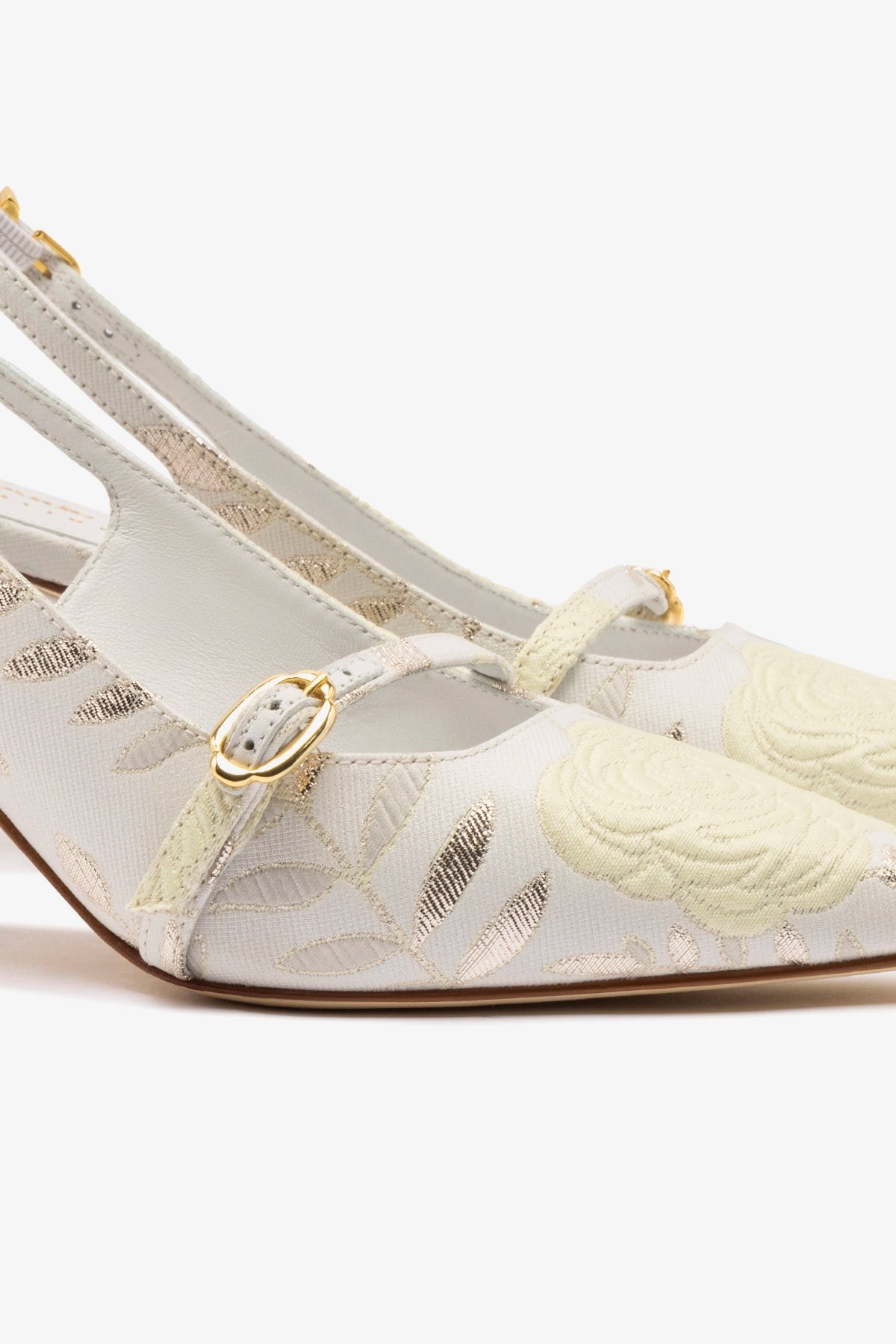 Larroudé x Markarian Ines Pump in Yvette Ivory Brocade - Elegant Women's Dress Shoes for Weddings, Parties & Special Occasions