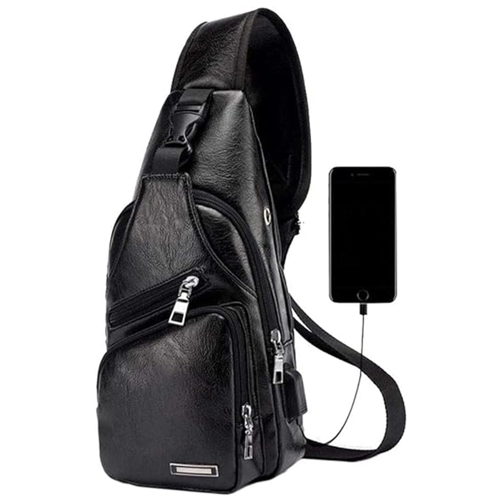 Durable Waterproof Leather Sling Bag for Men & Women - USB Charging Crossbody Chest Bag, Lightweight Travel Daypack - Perfect for Hiking, Commuting & Everyday Use