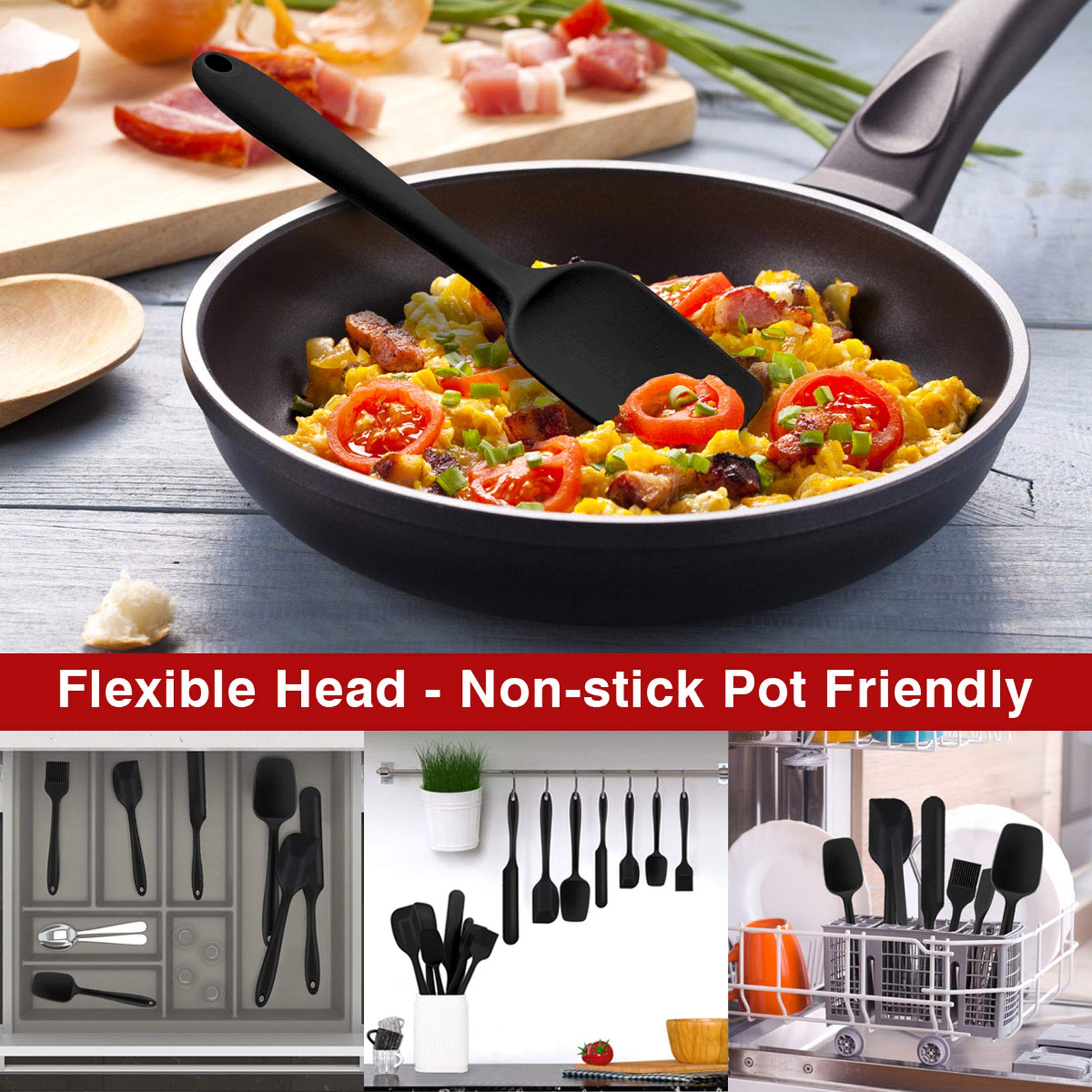 Premium 7-Piece Silicone Spatula Set - Heat-Resistant Kitchen Utensils for Non-Stick Cookware, Baking & Mixing | Seamless Flexible Design, Dishwasher Safe (Black) | Perfect for Home Chefs & Professional Bakers