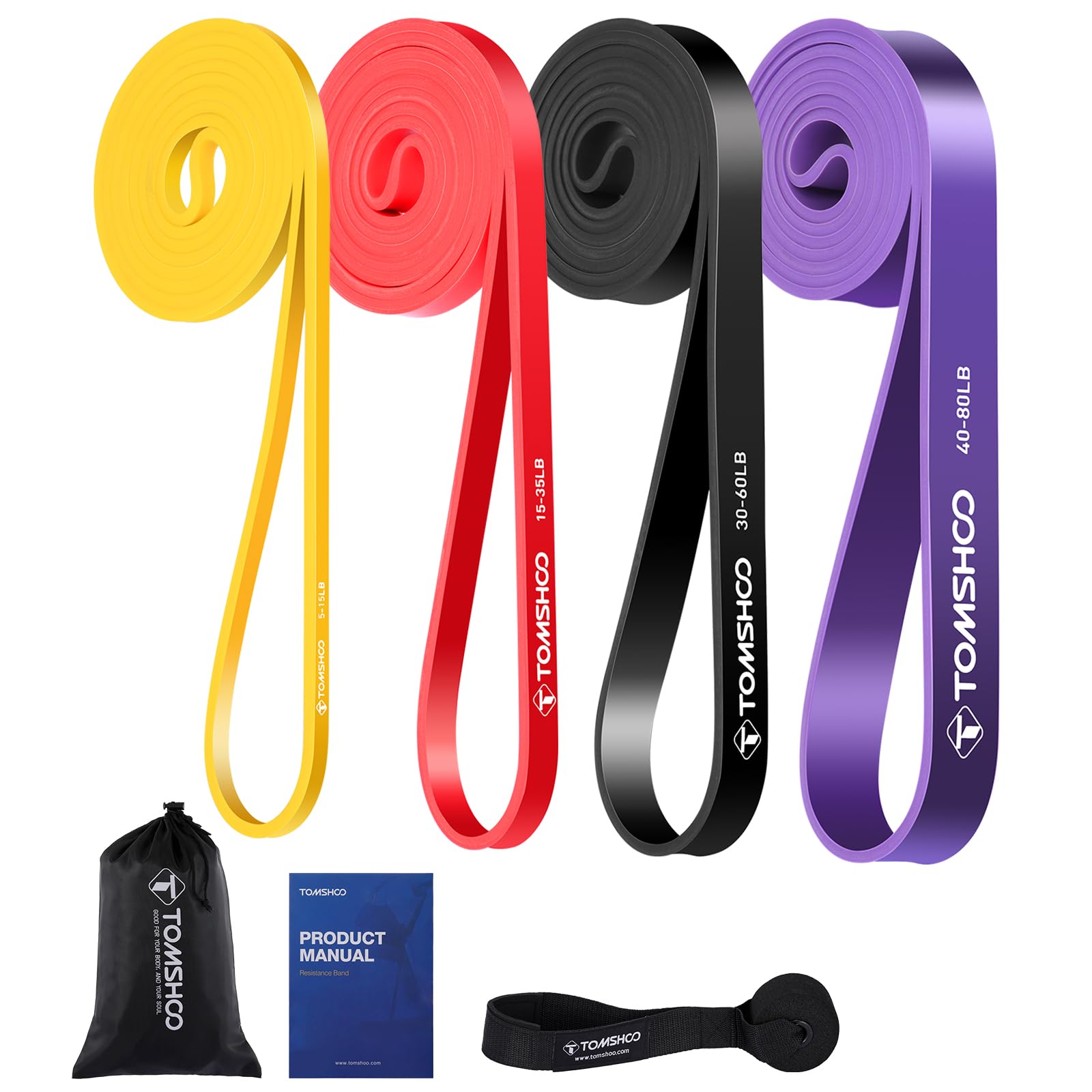 TOMSHOO Resistance Bands Set - 5-Piece Exercise Bands for Strength Training, Workout, Yoga & Physical Therapy | Perfect for Home Gym, Fitness, Pull Up Assistance & Rehabilitation (Men & Women)