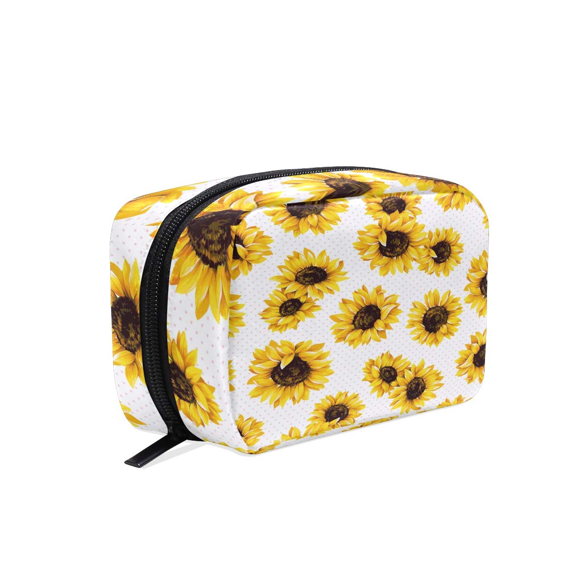 Yellow Sunflower Cosmetic Bag | Floral Polka Dot Makeup Organizer for Women & Girls | School Pencil Case, Travel Toiletry Bag, Storage Box | Perfect for School, Travel, Gym & Outdoor Activities