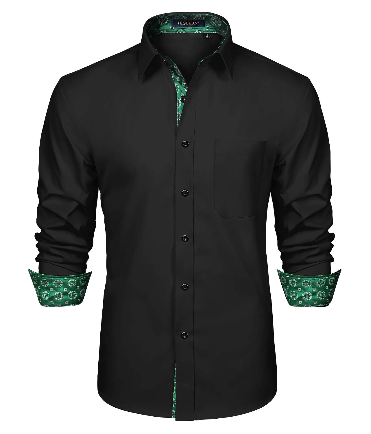HISDERN Men's Contrast Collar Casual & Formal Button Down Dress Shirt - Long Sleeve Printed Business Office & Party Wear Regular Fit Shirt for Work, Dating & Special Occasions