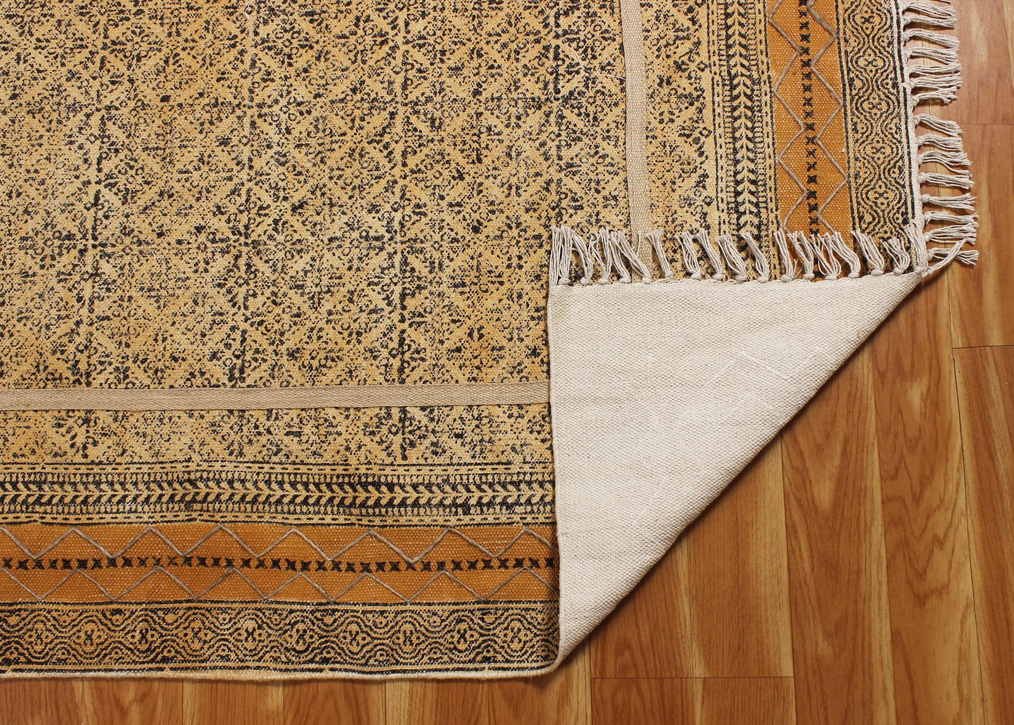 12x18 Ft Bronze & Yellow Cotton Dhurrie Oriental Kilim Rug - Rectangular Flatweave Carpet for High Traffic Areas | Indoor & Outdoor Use | Perfect for Bedroom, Dining Room, Living Room Decor | Durable & Stylish Home Accent