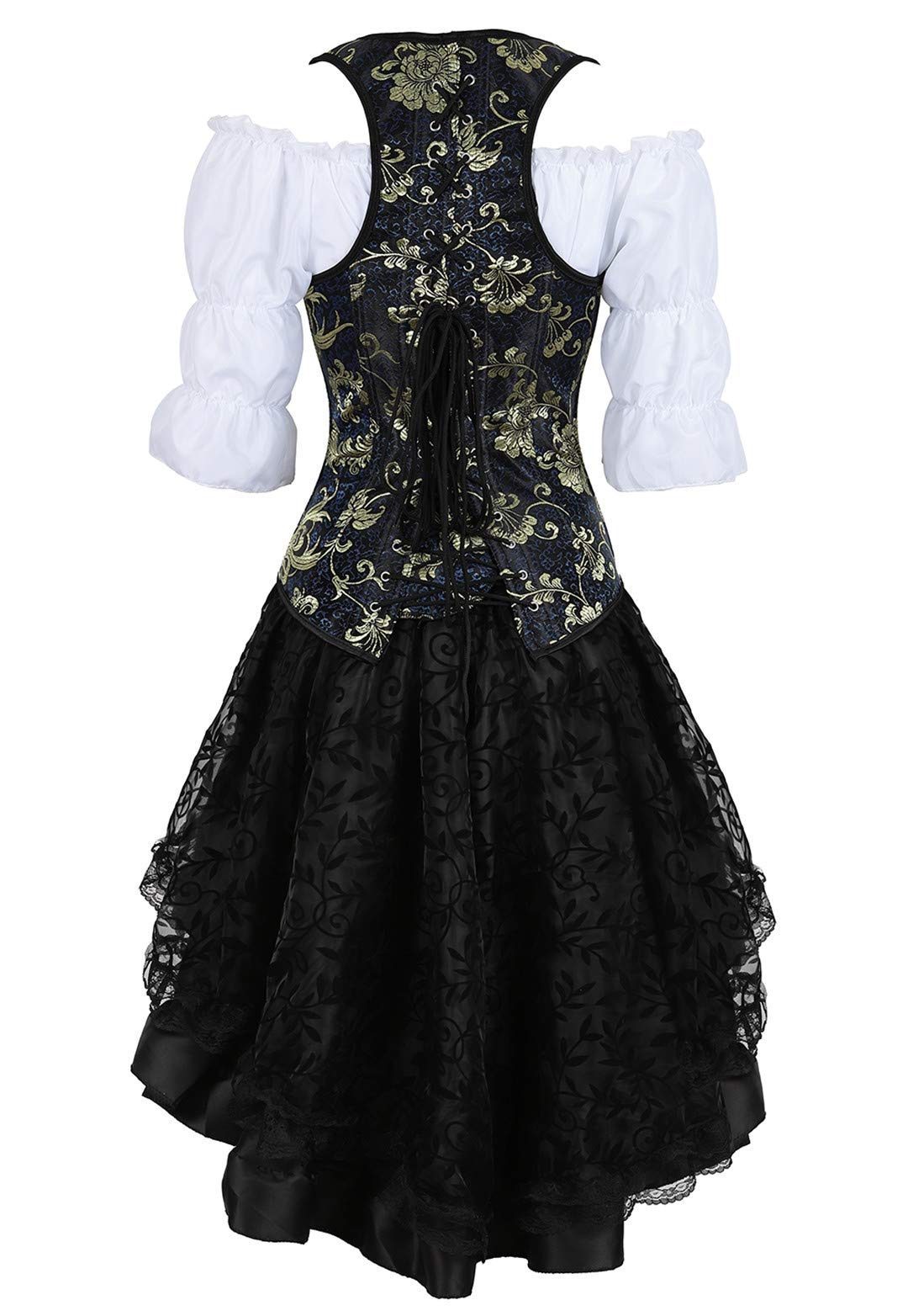 Steampunk Corset Dress for Women - 3-Piece Victorian Costume Set with Bustier, Blouse & Skirt | Gothic Fashion, Cosplay & Halloween Outfit