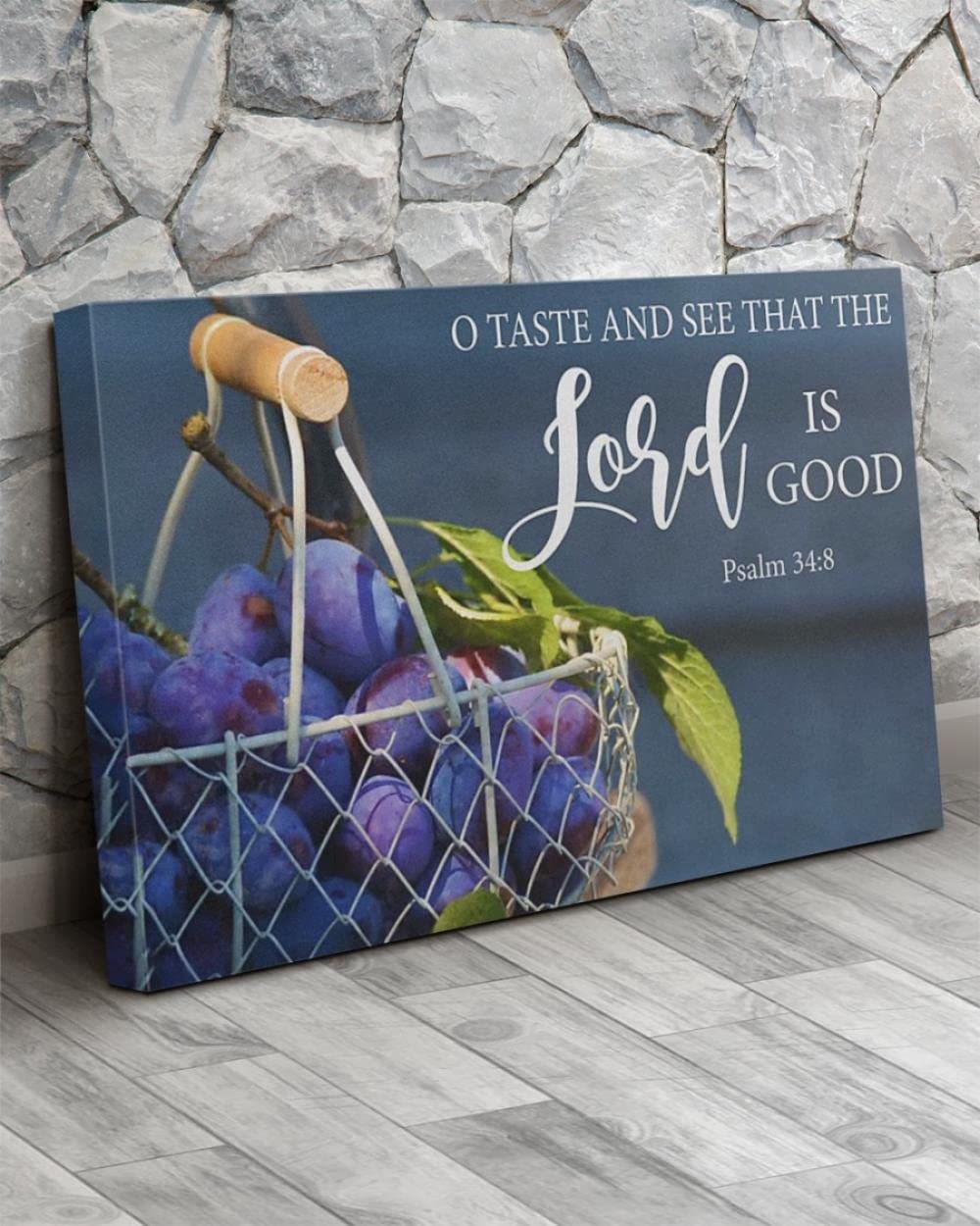 Grapes O Taste And See That The Lord Is Good - Inspirational Christian Wall Art Canvas Print - Jesus & Bible Verse Home Decor for Living Room, Bedroom, Church - Religious Gift Idea