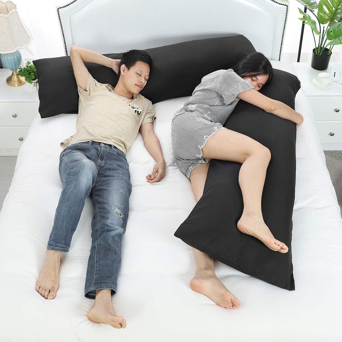 uxcell Set of 2 Soft Microfiber Body Pillow Covers 20x48 Inches - Breathable Polyester Pillowcases for Full Body Pillows (Black) - Perfect for Bedroom, Sofa & Travel Comfort