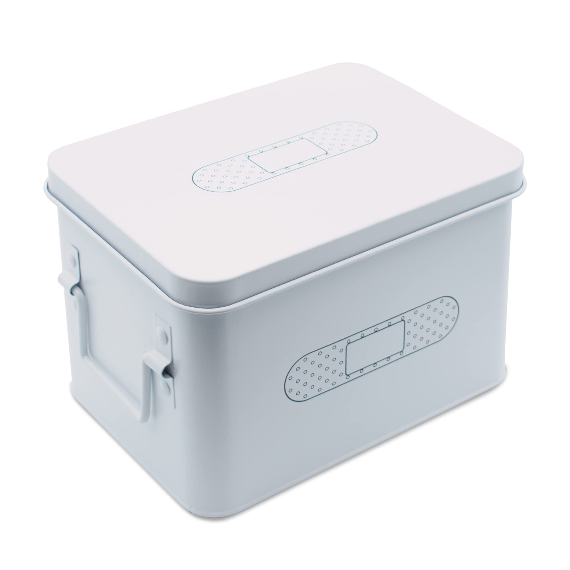 Metal Storage Organizer Box with Hinged Lid & Removable Tray - First Aid Kit, Medicine, Pharmacy, Bandage & Bathroom Supplies Holder - Matte White & Black - Perfect for Home, Office & Travel Organization