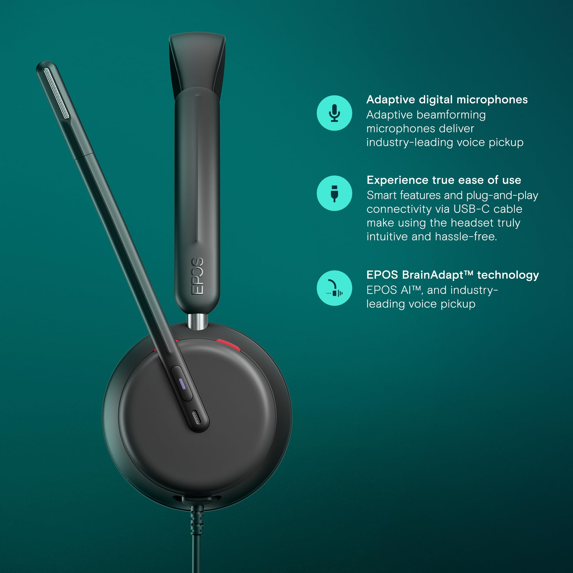 EPOS IMPACT 860T Dual-Sided USB-C & USB-A Wired Headset with Noise Cancelling Microphone - Microsoft Teams Certified, Super Wideband Audio, Comfortable Over-Ear Design for Business Calls, Remote Work & Home Office Professionals | Perfect for Video Conferencing, Online Meetings & Customer Support