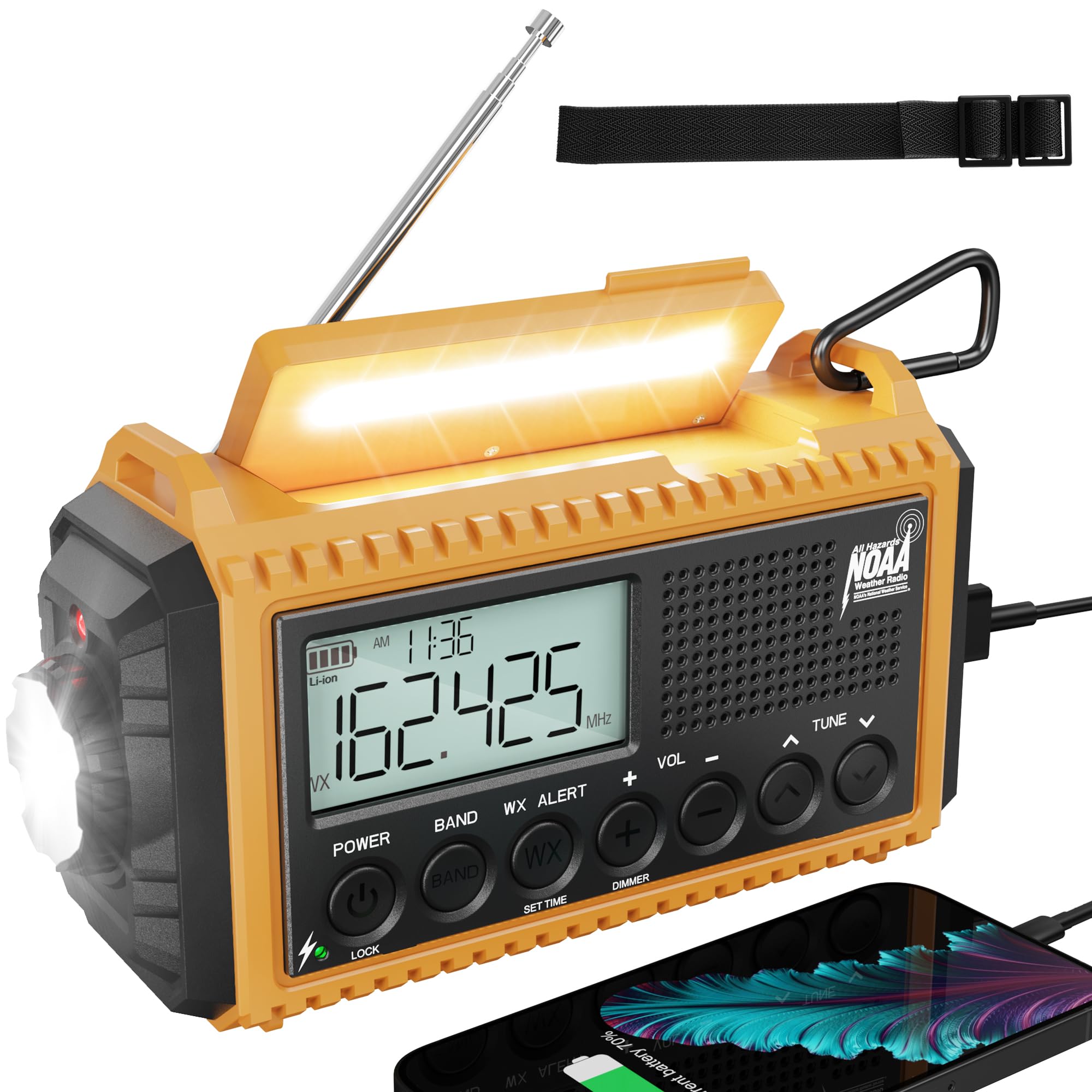 **18500mAh Solar Hand Crank Emergency Weather Radio - AM/FM/NOAA Shortwave Portable Radio with Phone Charger, Flashlight, Reading Lamp, SOS Alert & Headphone Jack - Perfect for Outdoor Camping, Hiking & Emergency Survival**
