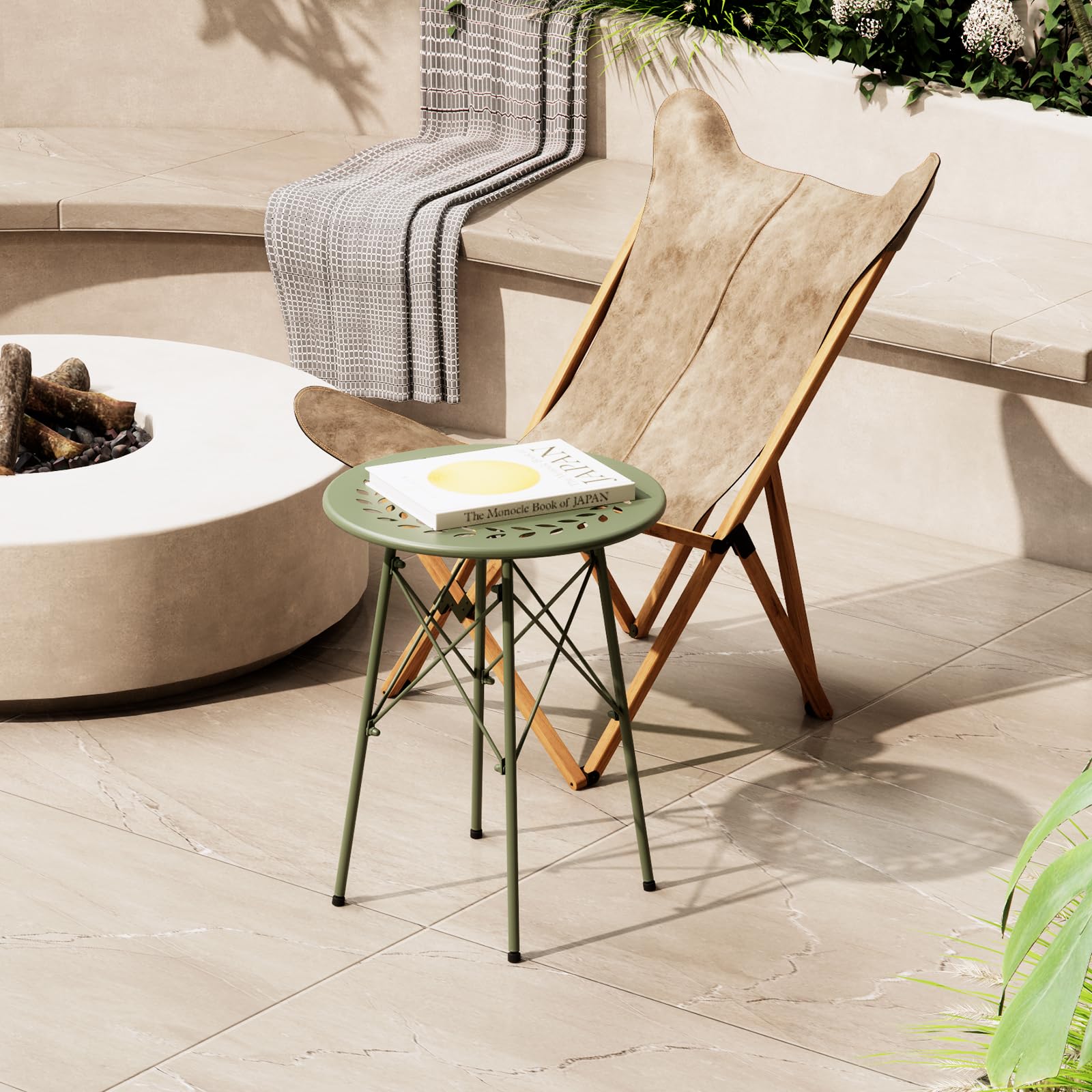 XIV Outdoor Side Table - Small Round Metal Patio Table, Weatherproof & Durable Accent Table for Garden, Balcony, Yard (Green) | Perfect for Outdoor Lounging, Poolside Drinks & Backyard Decor