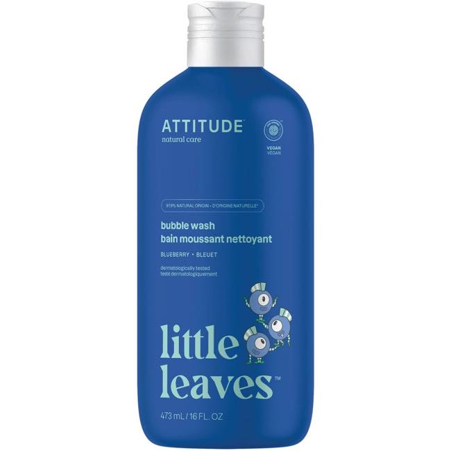 Attitude Little Leaves Bubble Wash - Blueberry Scent, 16 fl oz (473 ml) | Gentle Baby & Kids Body Wash for Sensitive Skin | Perfect for Bath Time & Daily Cleansing