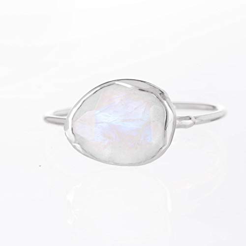 Natural Rainbow Moonstone Ring in Sterling Silver - June Birthstone Jewelry for Women | Elegant Boho Chic Jewelry for Everyday Wear & Special Occasions