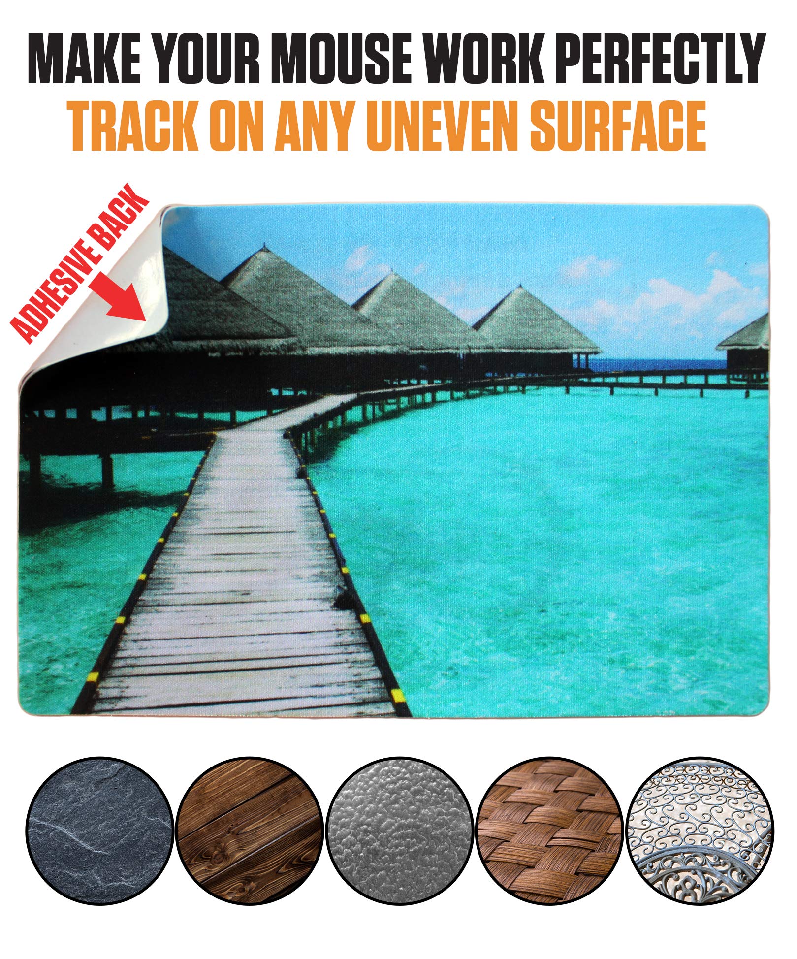 Peel and Stick Mouse Pad - Large Non-Slip Adhesive Desk Mat - Portable XL Size for Laptop & Computer (Beach Design) - Perfect for Office, Gaming & Travel Use