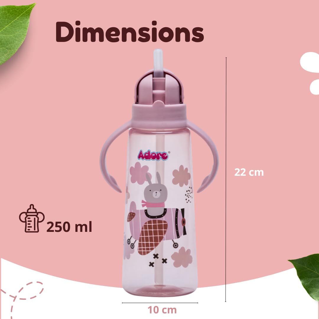 Adorable Leakproof Kids Water Bottle 240ml | BPA-Free Baby Sippy Cup for Toddlers 2+ Years | 360-Degree Straw Sipper for Boys & Girls | Perfect for School, Travel & Outdoor Activities (Pink)