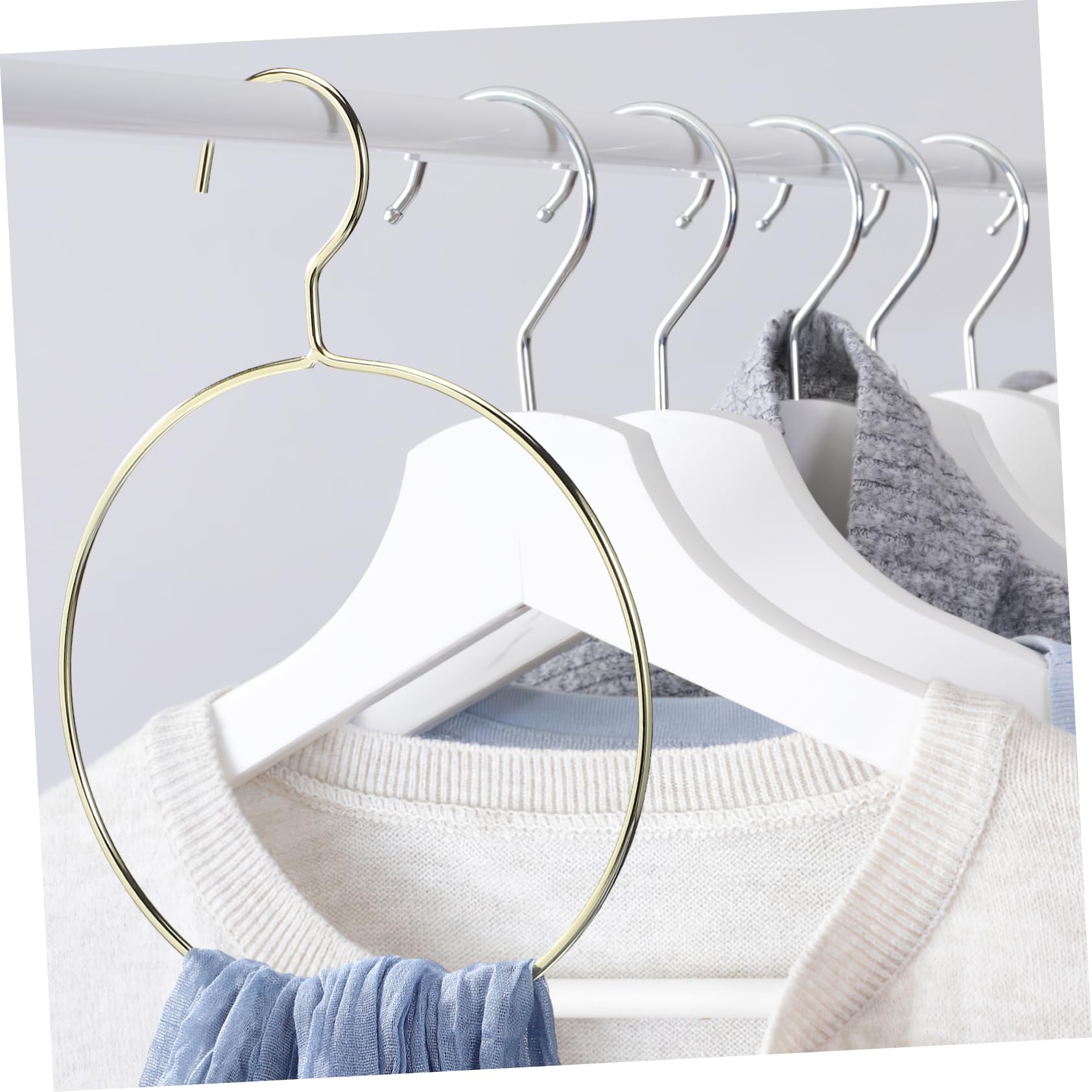 5pcs Heavy Duty Underwire Bikini Belt Rack - Gold Circle Tie Rack & Belt Ring Hanger for Pants, Scarves, Towels Organization - Perfect for Closet Storage and Wardrobe Accessories Display