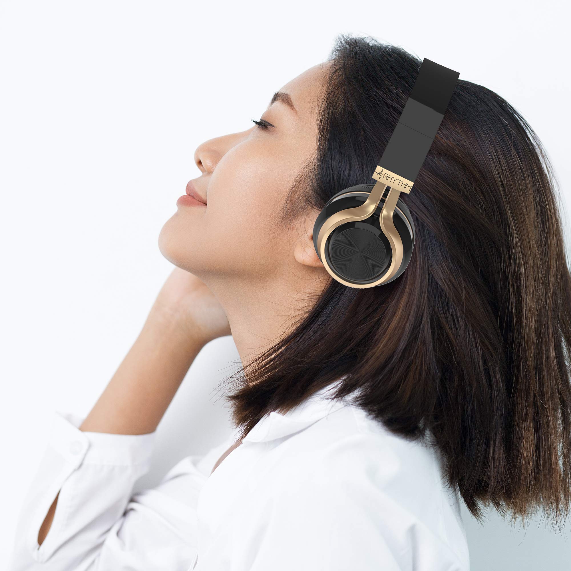 Aduro Resonance Wireless Over-Ear Headphones with Mic, Foldable Bluetooth Headset, Rechargeable Noise Cancelling Headphones for Work, Travel & Gaming - Black/Gold