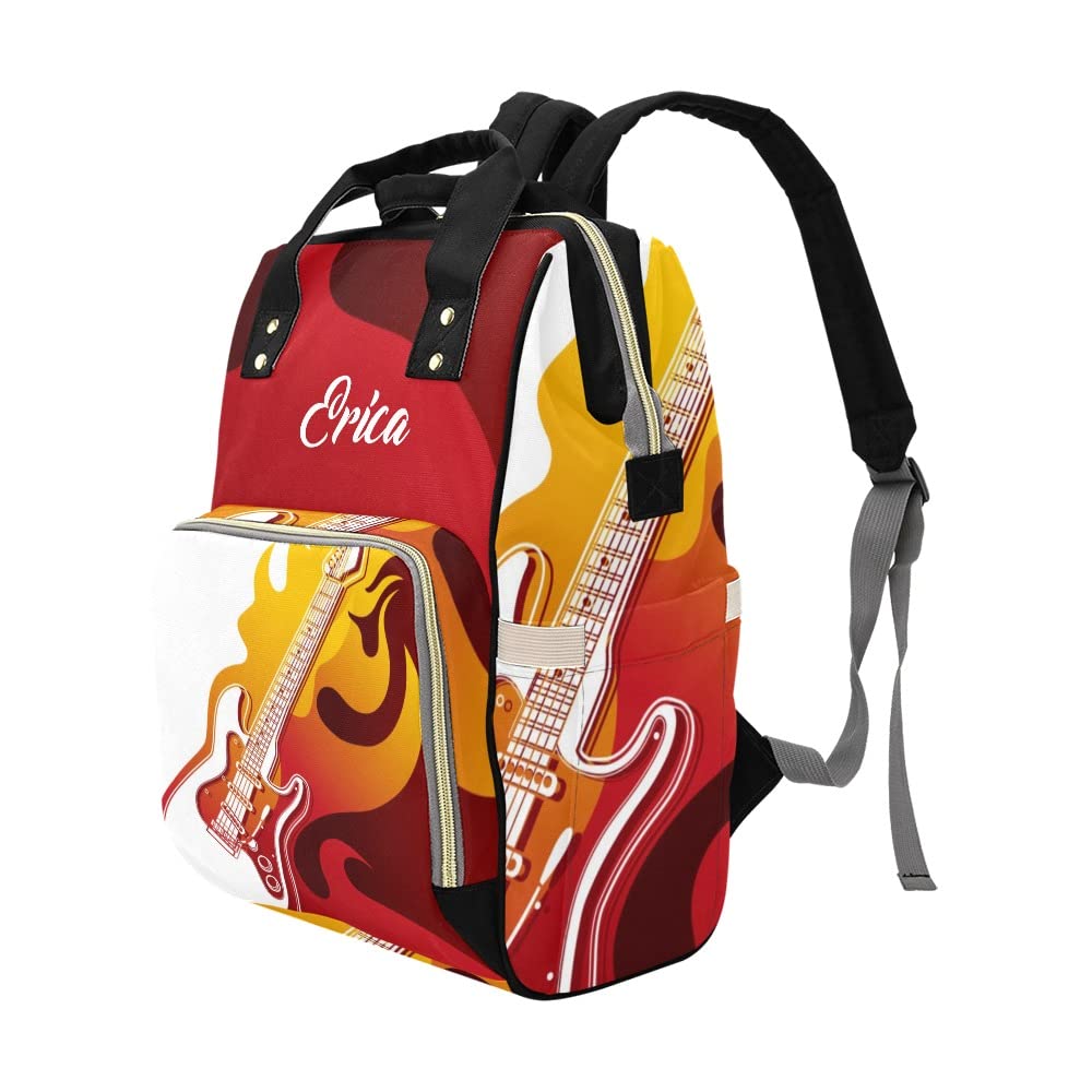 Custom Personalized Electric Guitar Fire Diaper Bag - Waterproof Nursing Tote Backpack for Moms, Travel & Outdoor Baby Essentials (Perfect for Daycare, Beach Trips & Family Outings)