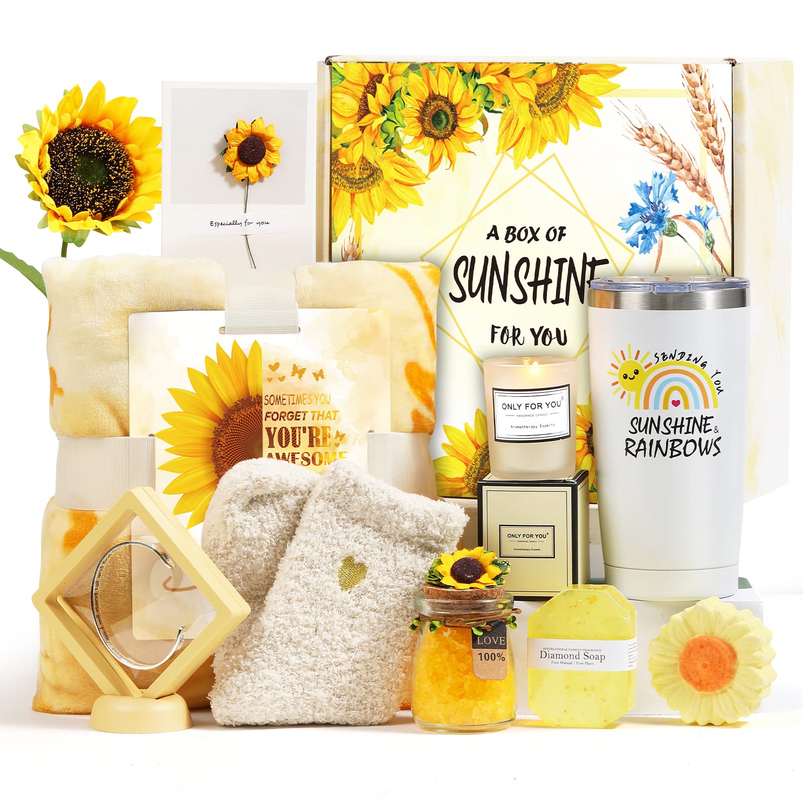 10 Pcs Sunflower Spa Gift Set for Women - Birthday, Holiday, Mother's Day Gifts for Mom, Wife, Girlfriend, Teacher, Nurse & Coworkers - Relaxing Self-Care & Thank You Present for Her