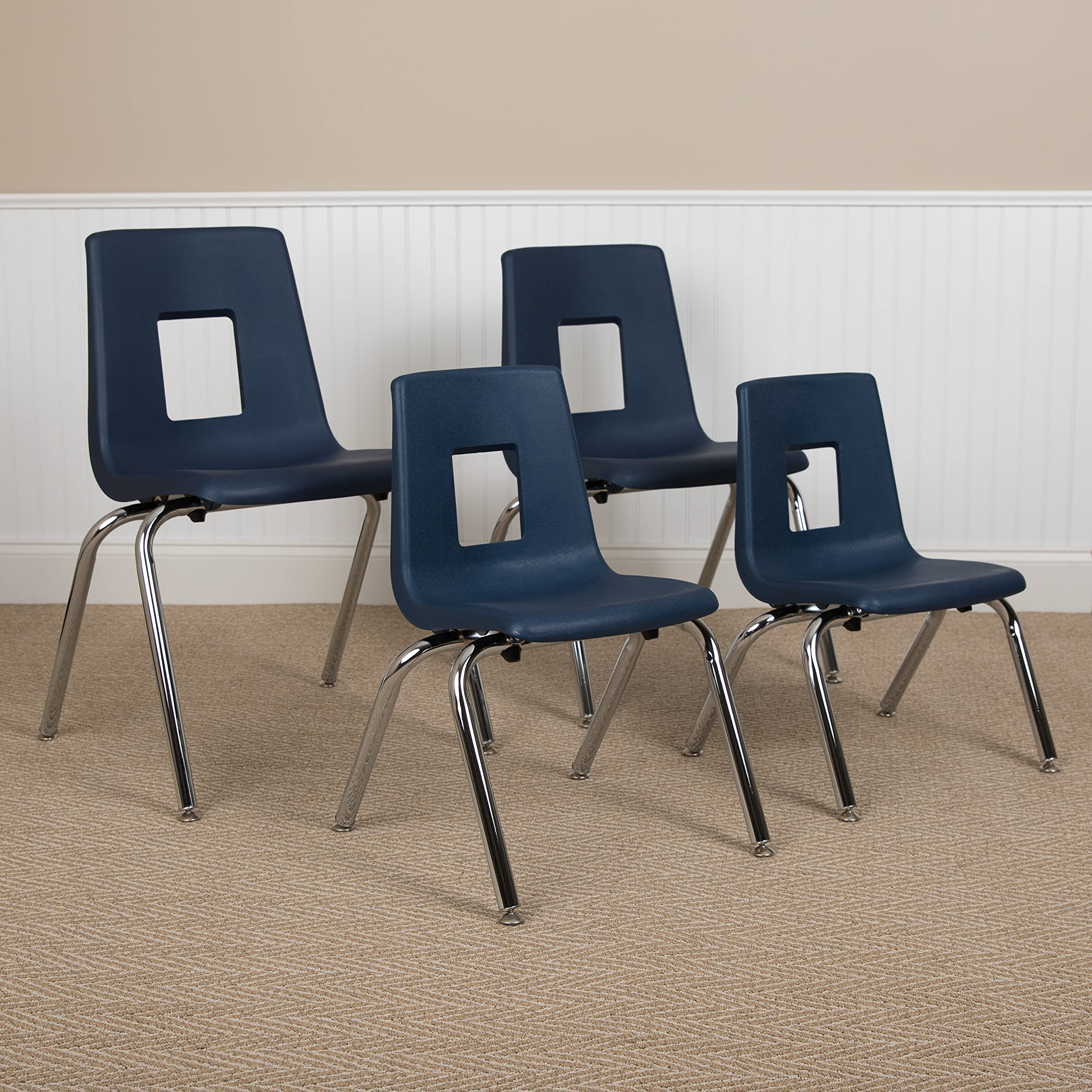 EMMA + OLIVER 4-Pack Navy Blue 16-inch Stackable Student Chairs for School Classroom, Home Study & Office Use
