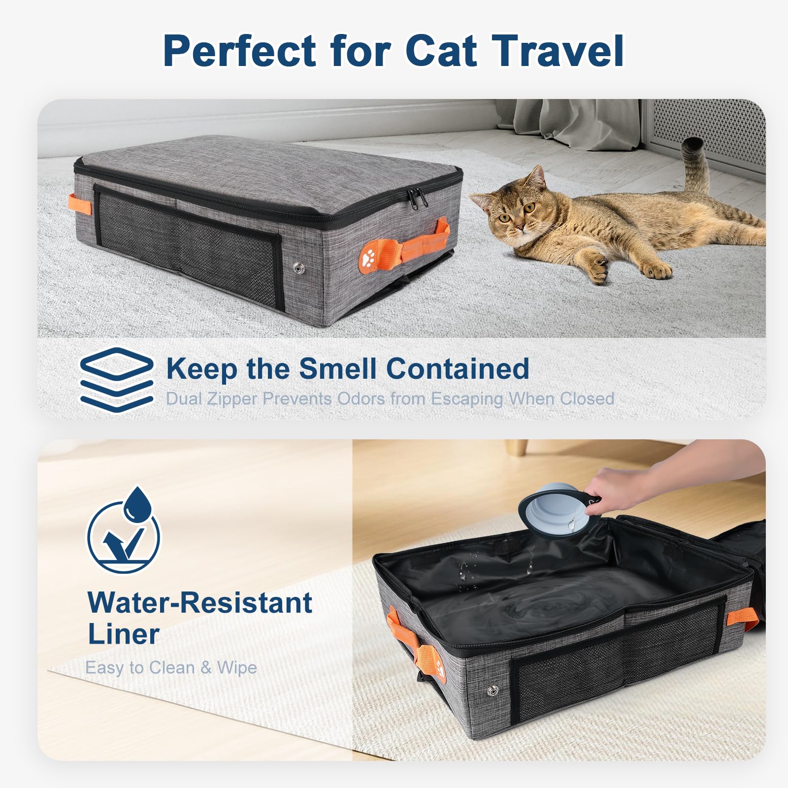 Collapsible Cat Litter Box with Lid - 17.7x13.5x13.75 Inch Portable Travel Litter Pan for Cats, Leak-Proof & Water-Resistant Design with Zipper & Hard Bottom - Perfect for Car, Hotel, Airplane & Outdoor Use
